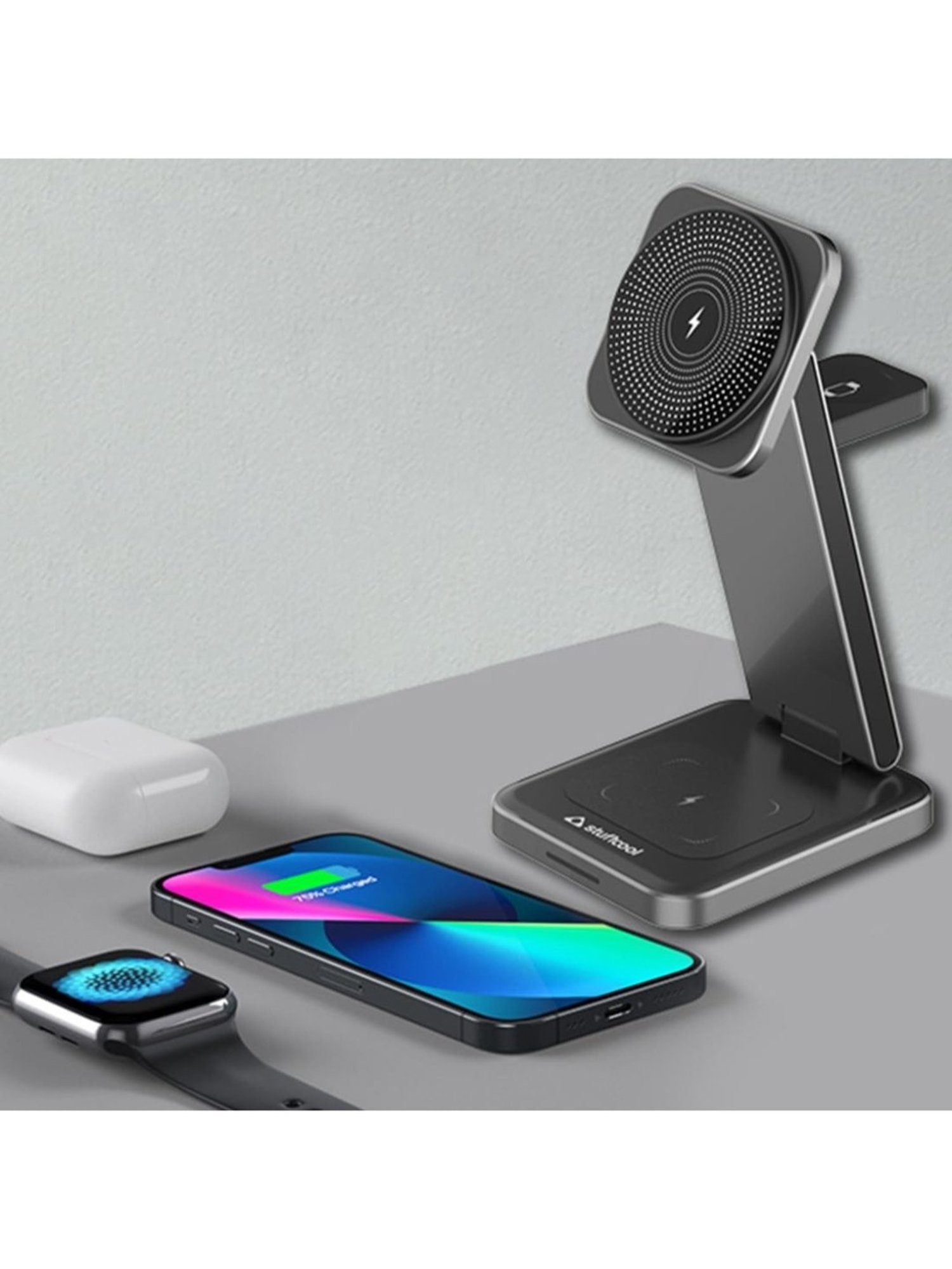 Stuffcool Rover Foldable 3 in 1 Magnetic Wireless Charging Station for iPhone 15, 14, 13, 12 (Black)