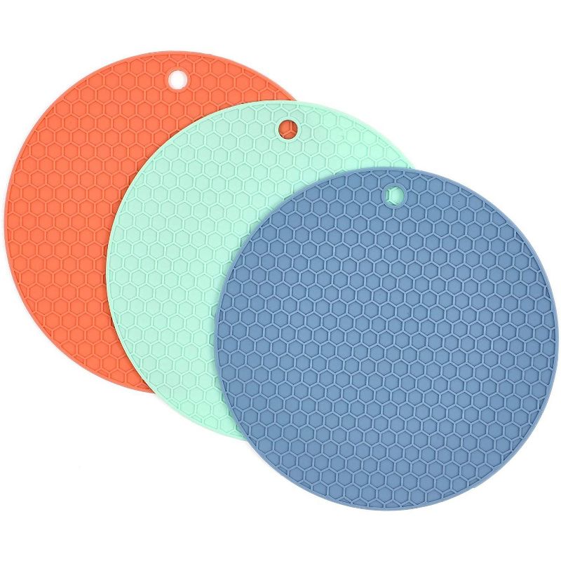 6-Pack Round 7-inch Silicone Hot Pot Holder Trivet Mat Pad - Blue, Teal, Salmon