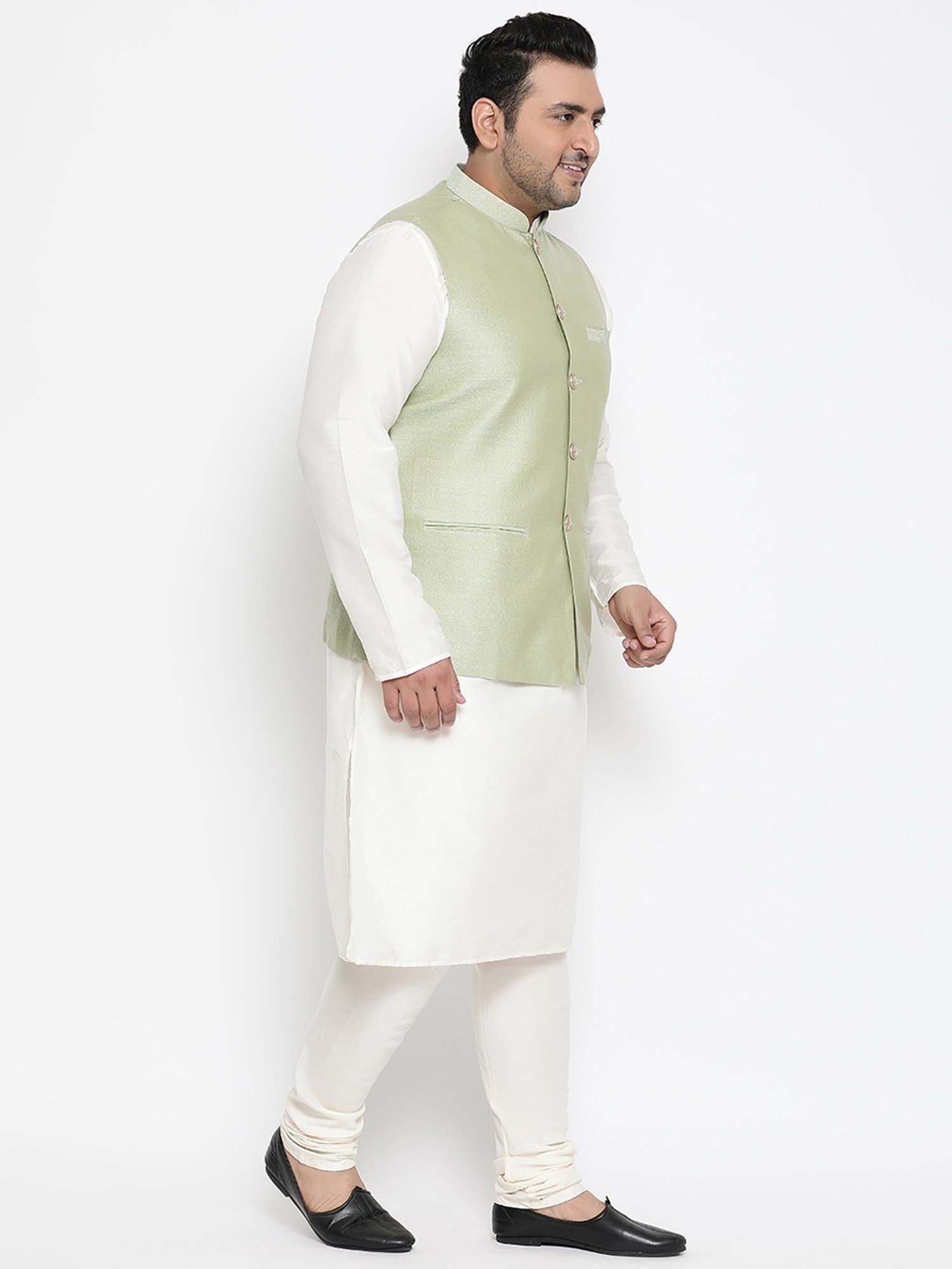 KISAH PLUS Green & White Regular Fit Printed Kurta Set With Jacket