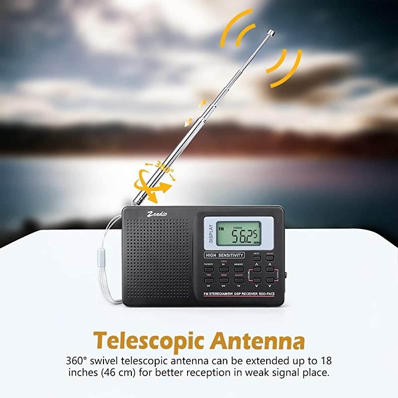 Portable AM FM Shortwave Radio, Mini Alarm Clock Radio, with Earphones, Sleep Timer for Travel(Black)