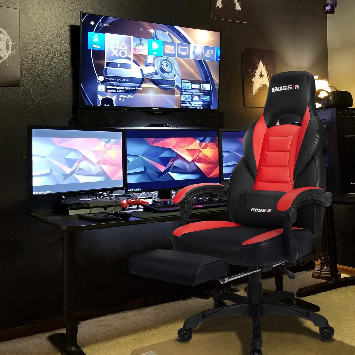 Gaming Chair, Racing Style Computer Desk Chair Padded Armrests Ergonomic Lumbar Support Adjustable Height