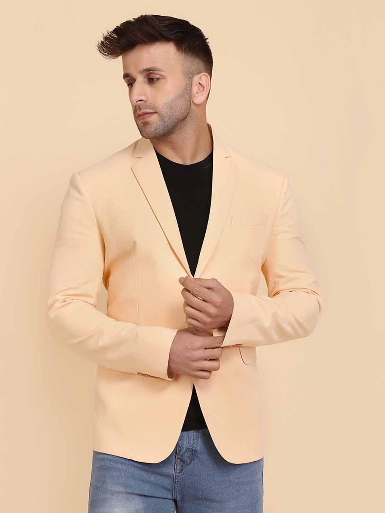 TAHVO Orange Cotton Slim Fit Blazer