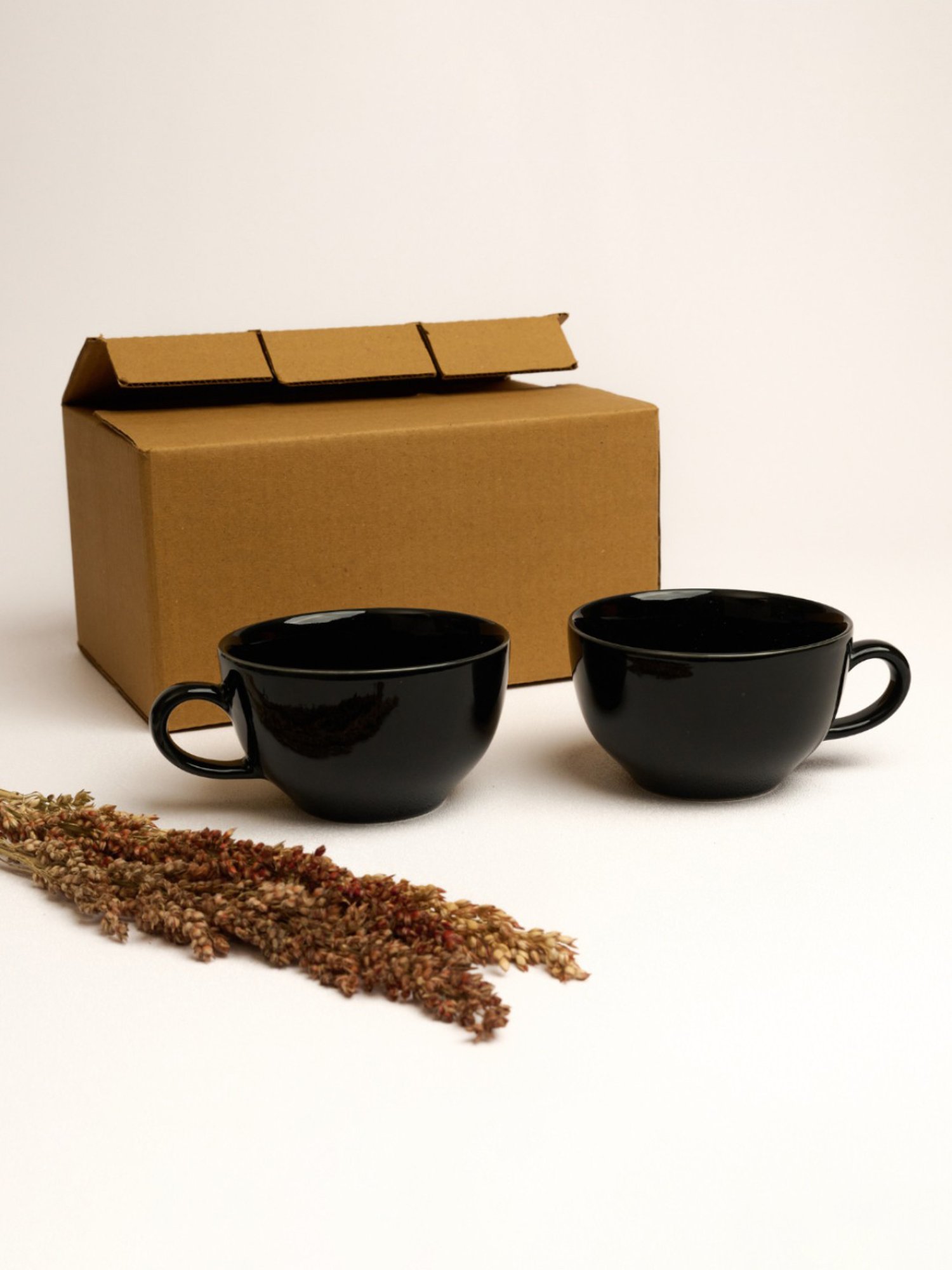 BlackCarrot Black Ceramic Coffee Mugs Set of 2