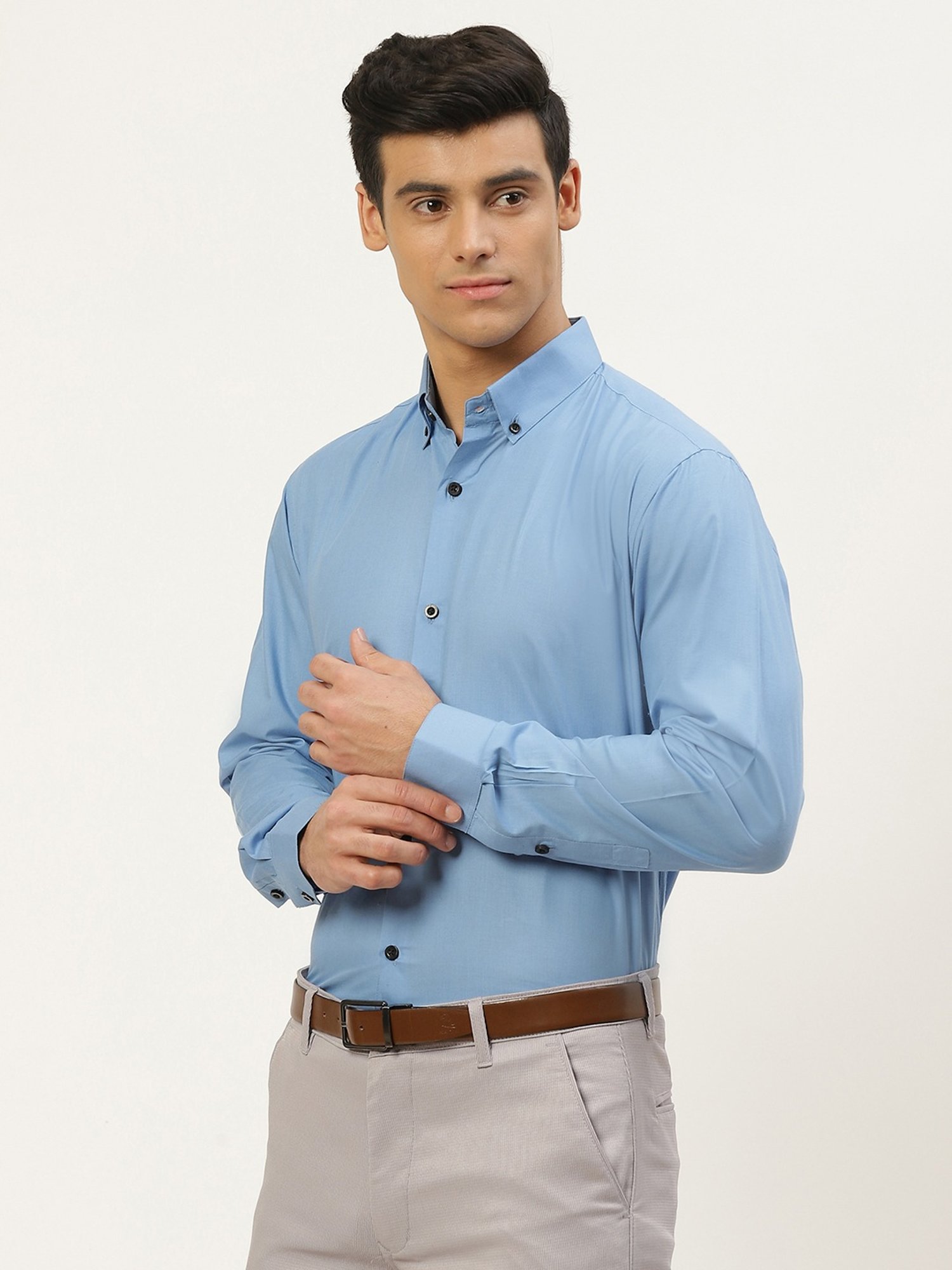 Sojanya Blue Cotton Regular Fit Shirt