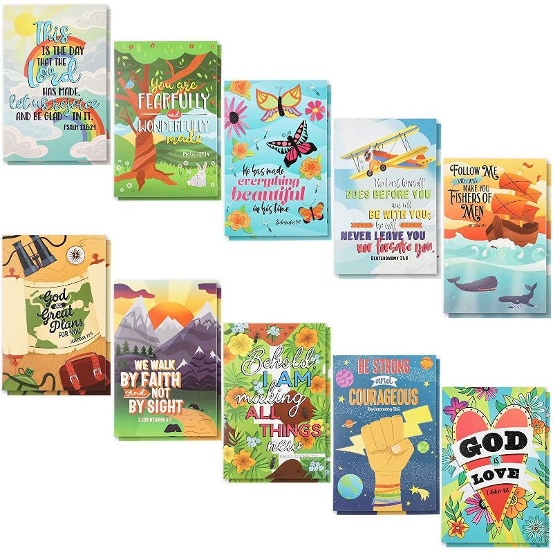 40-Count Motivational & Religious Post Cards, 20 Assorted Designs, Faithful Finds Inspirational, 4x6 inches