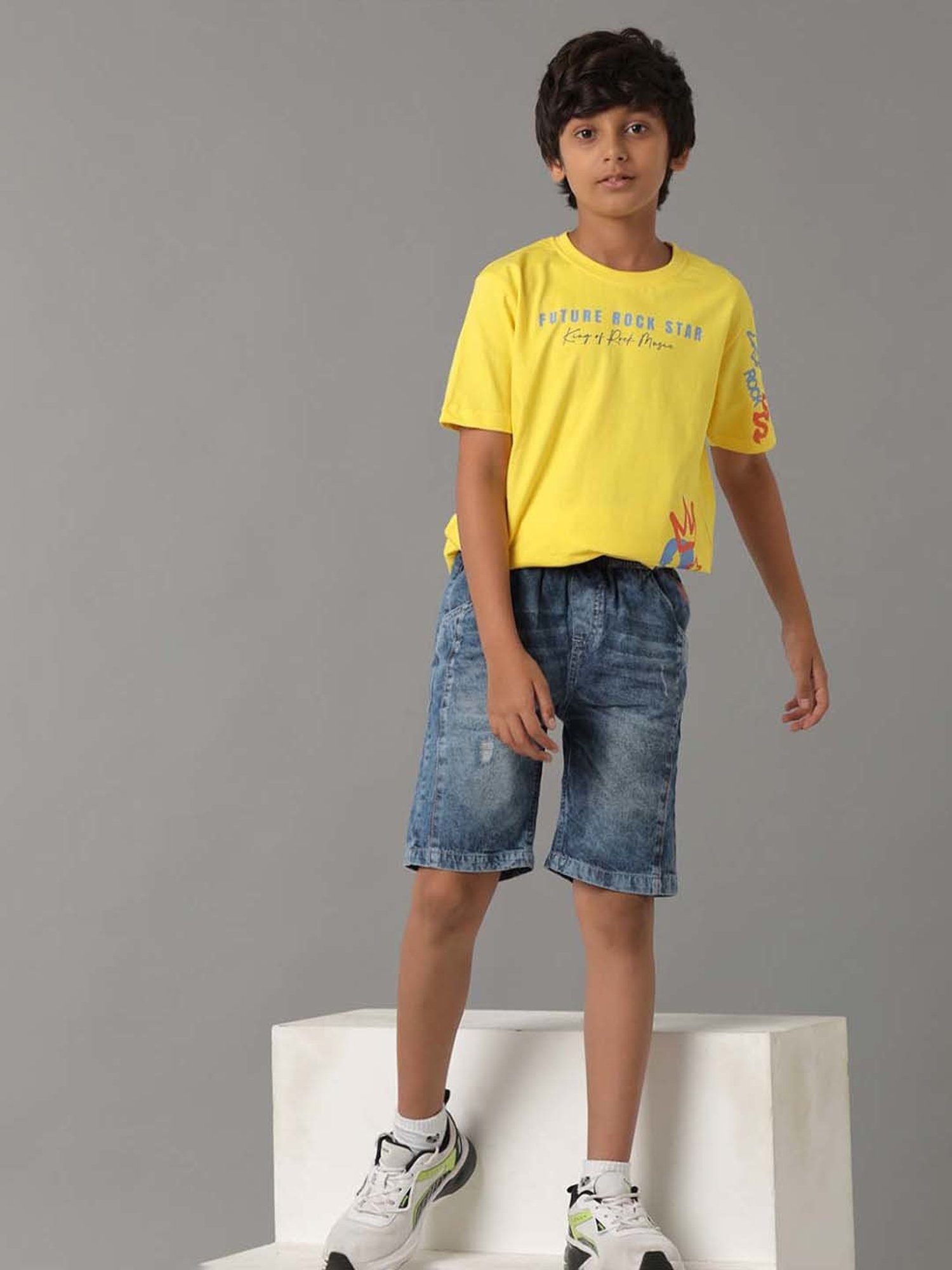 Under Fourteen Only Kids Yellow Cotton Printed T-Shirt