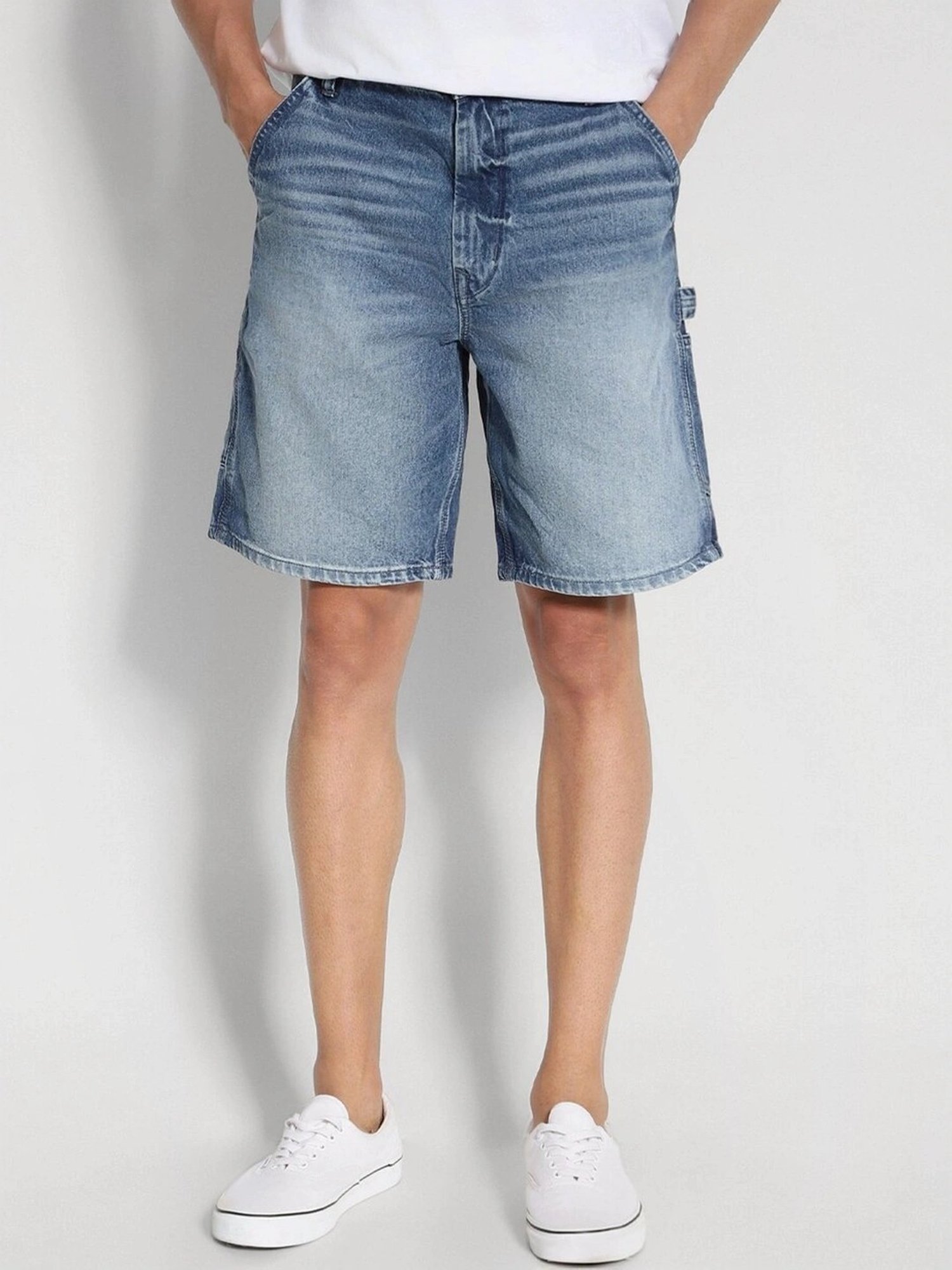 American Eagle Blue Cotton Regular Fit Denim Shorts