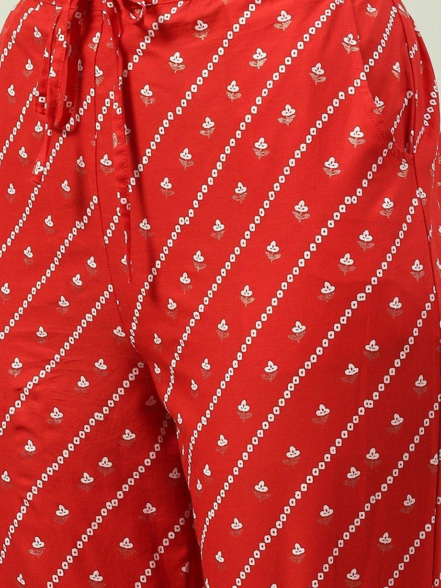 Biba Red Cotton Zari Work Kurta Pant Set With Dupatta