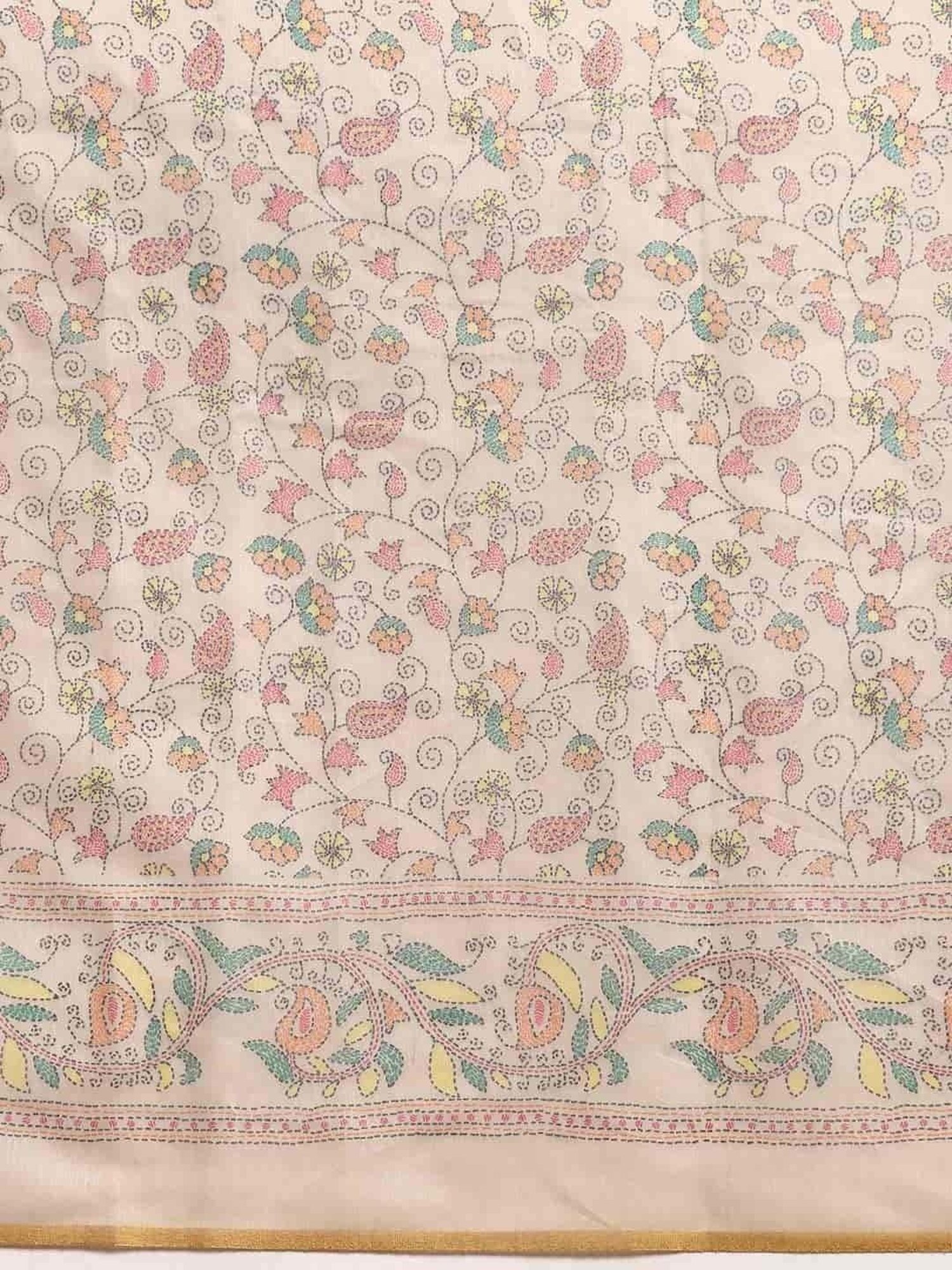 Silk Land Beige Printed Saree With Unstitched Blouse