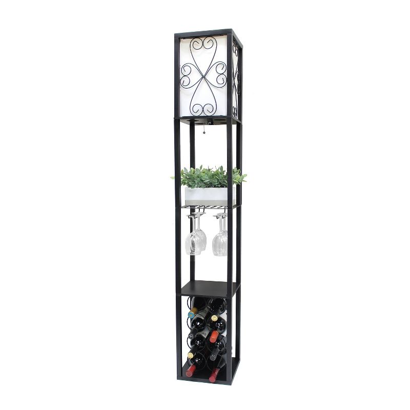 Etagere Organizer Storage Shelf Floor Lamp with Linen Shade Black - Simple Designs