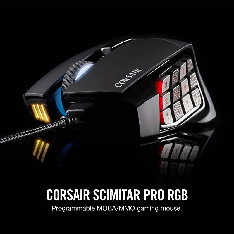 Scimitar Pro RGB MMO Gaming Mouse 16000 DPI Optical Sensor 12 Programmable Side Buttons Black Model Number CH9304111NA