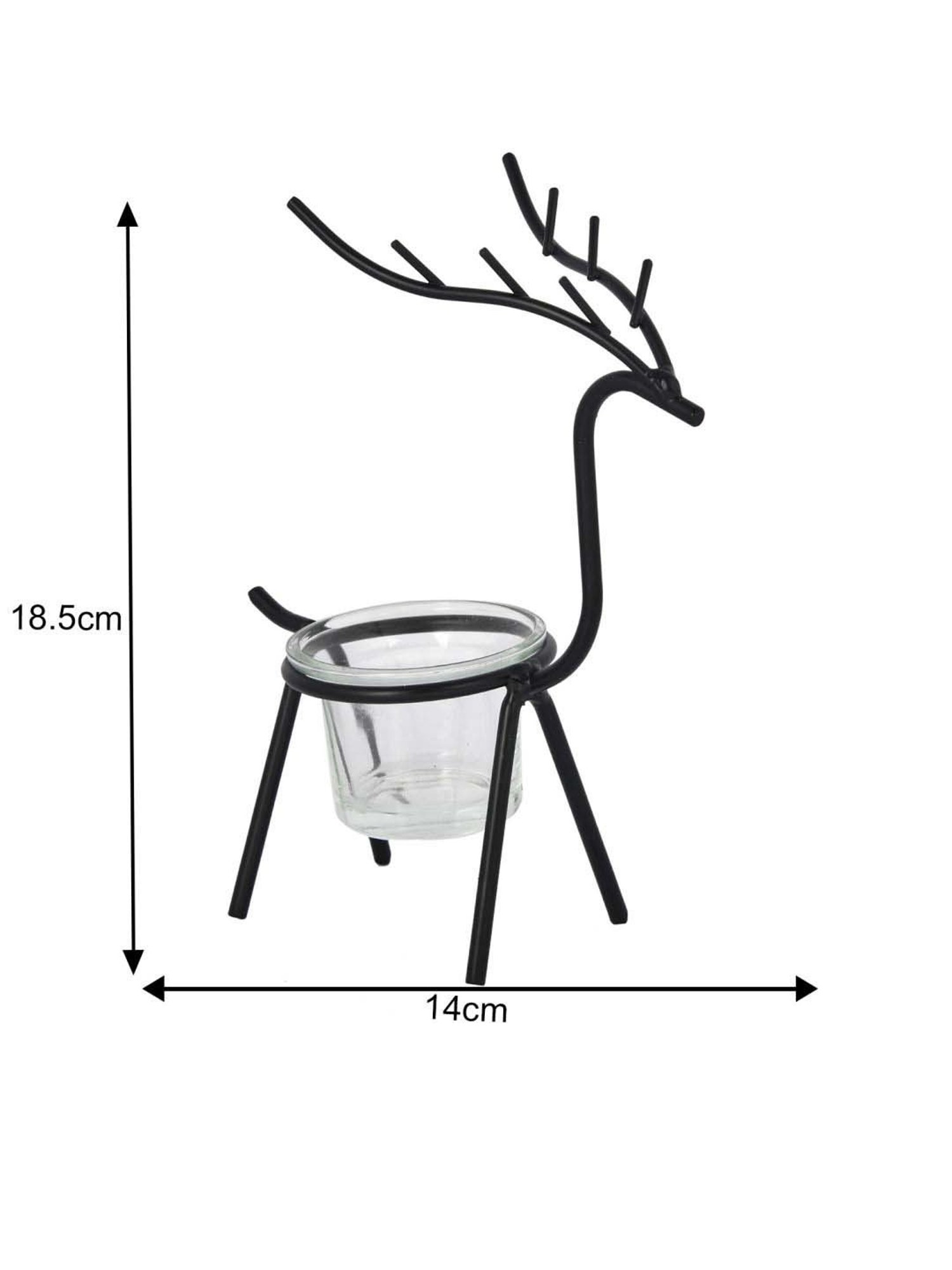 Tayhaa Black & Transparent Metal Reindeer Tealight Candle Holder