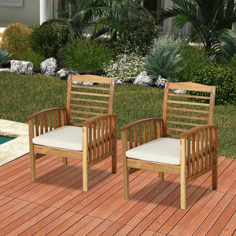 2pk Wood Outdoor Lounge Chair with Off-White Cushion - Accent Furniture