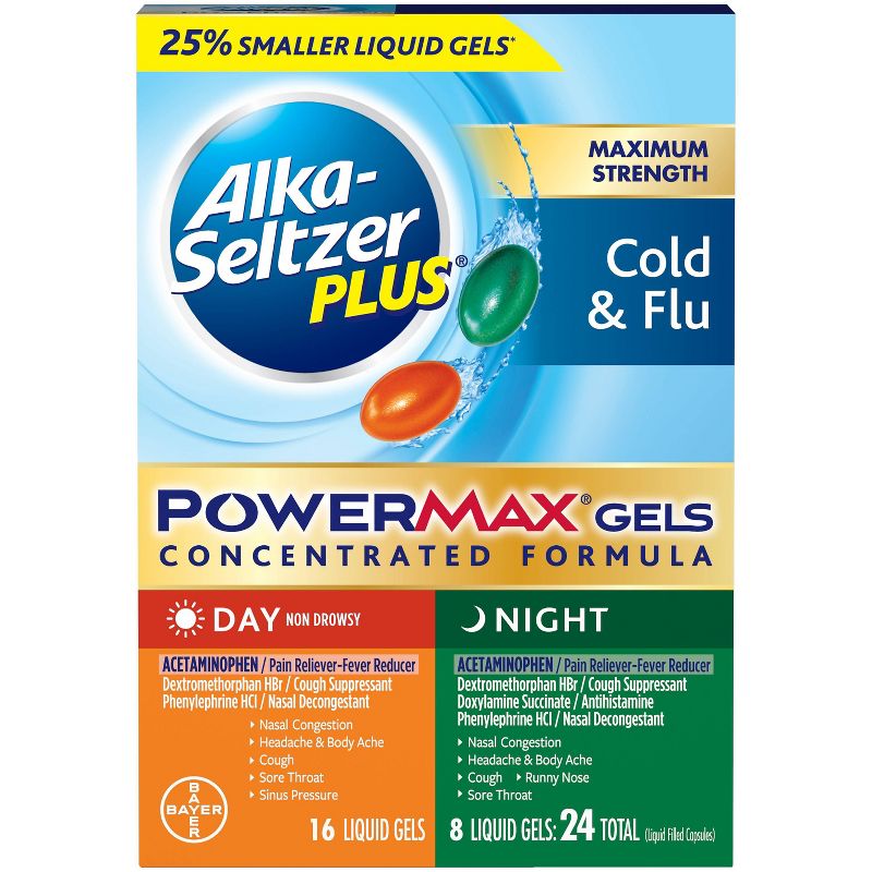 Alka-Seltzer Plus PowerMax Day/Night Cold & Flu Relief Liquid Gels - 24ct