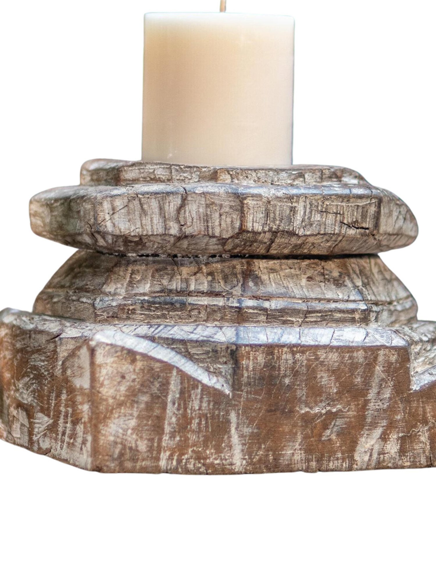 Ambi Vintage Wooden Distressed Candle Stand In White