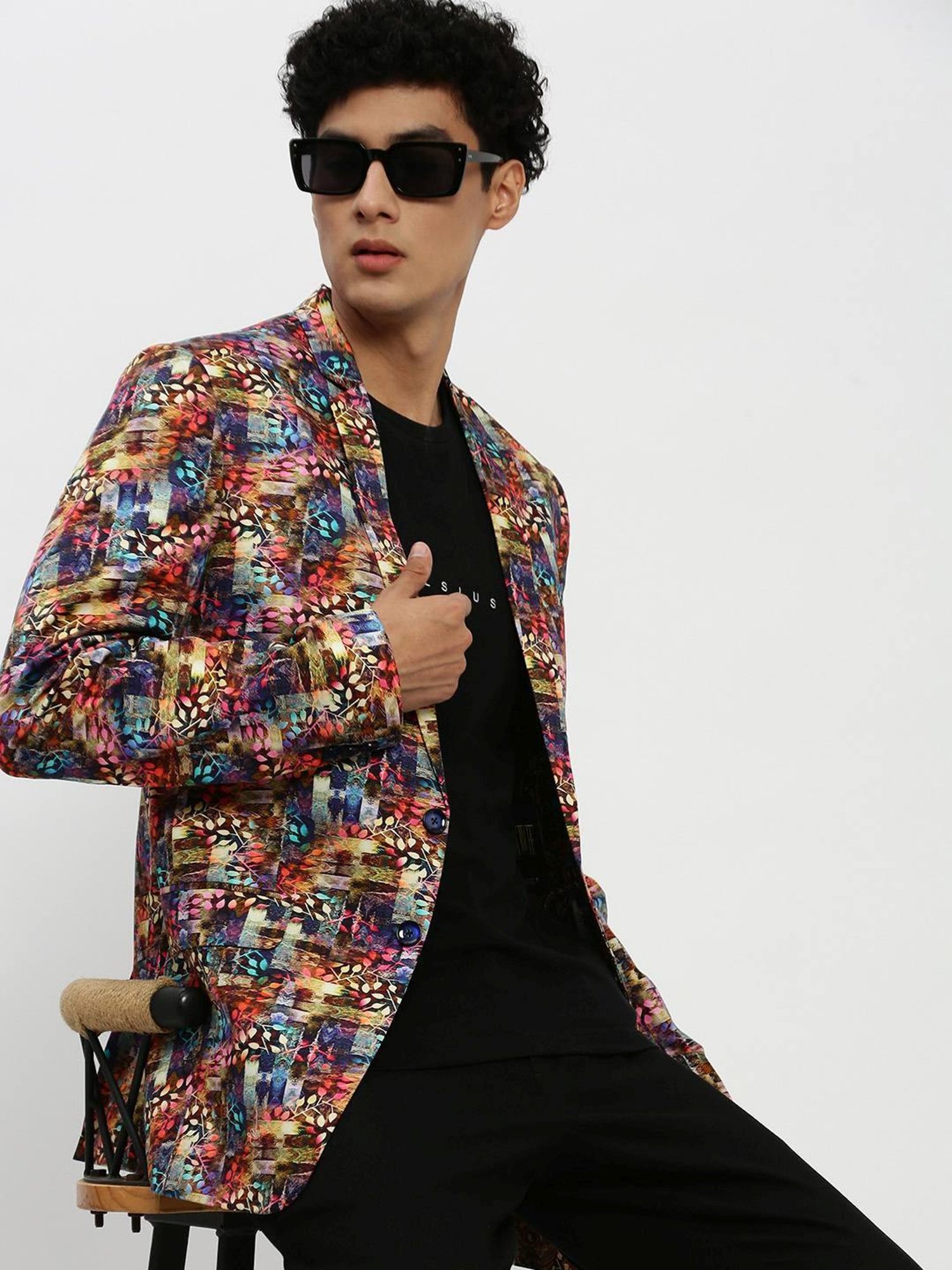 SHOWOFF Multicoloured Slim Fit Printed Blazer