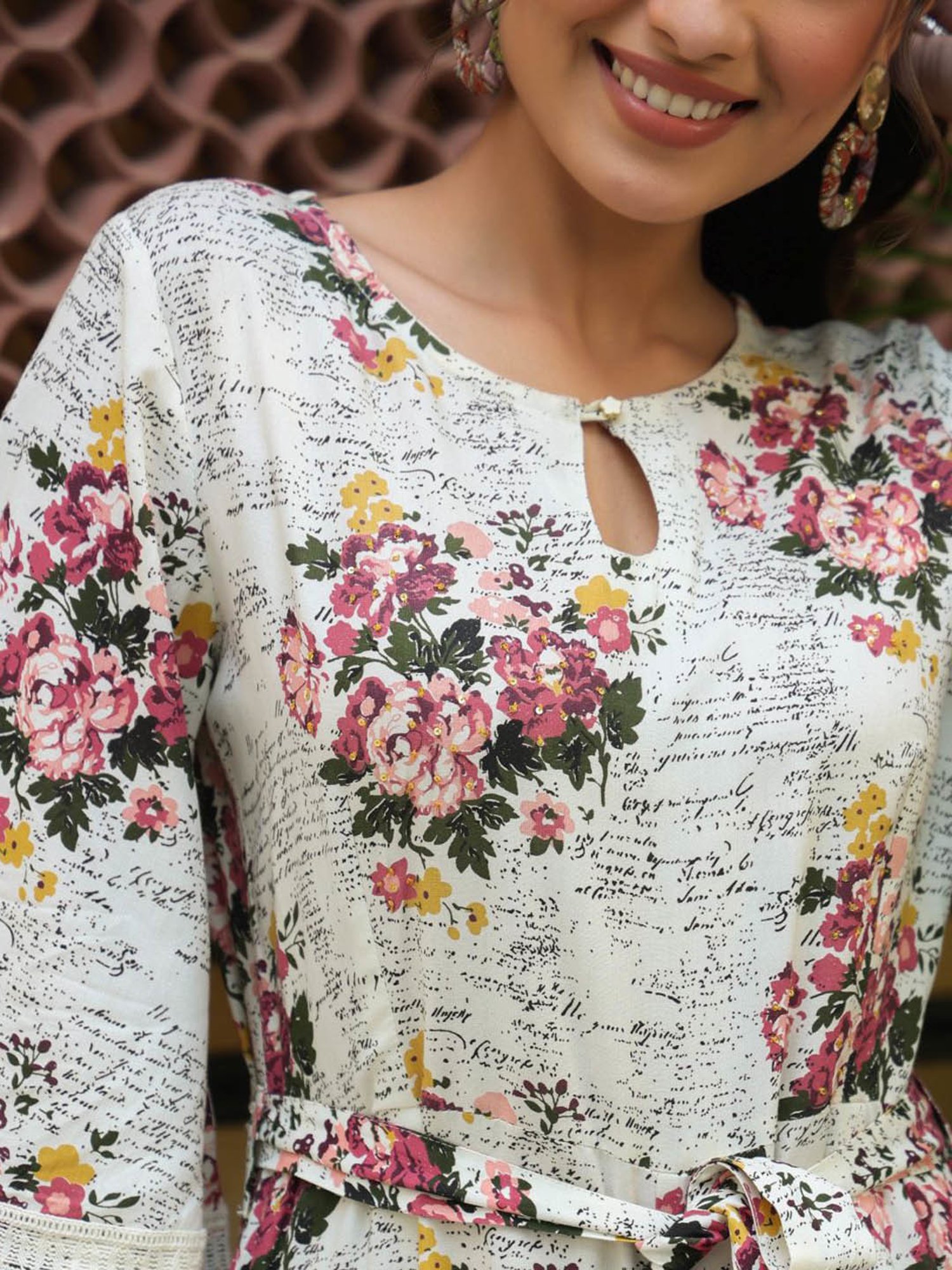 Juniper Off-White Floral Printed Rayon Slub Jumpsuit With Zip Closure