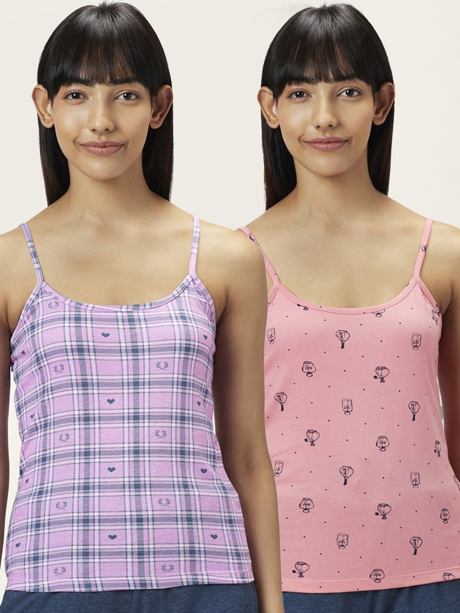 Dreamz by Pantaloons Pink & Purple Cotton Printed Camisoles - Pack Of 2