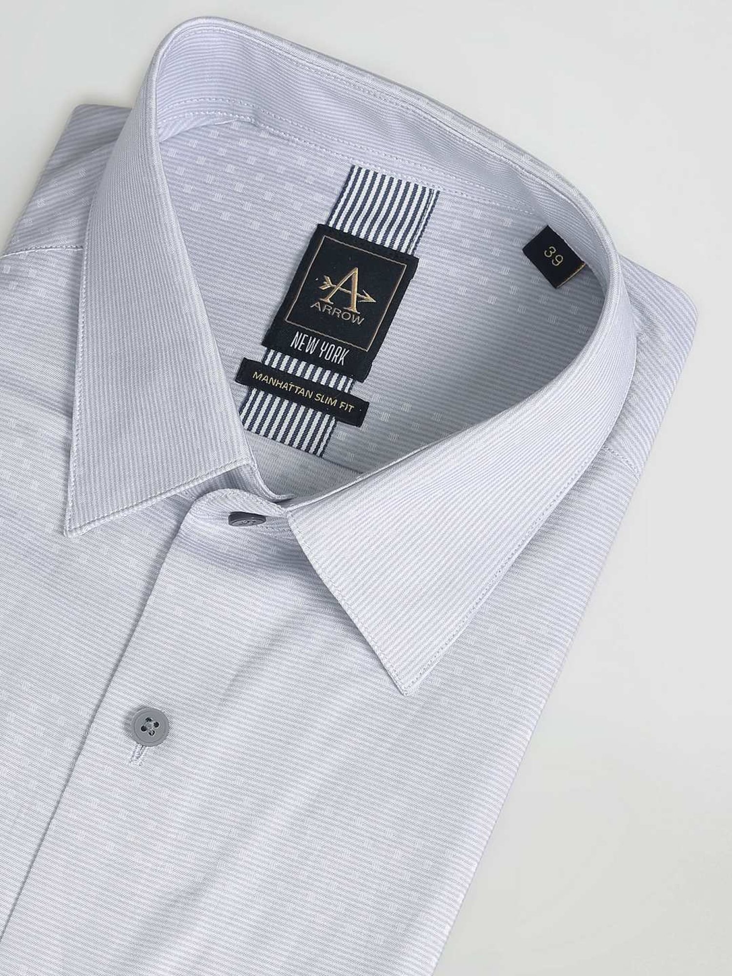 Arrow Newyork Grey Cotton Slim Fit Striped Shirt
