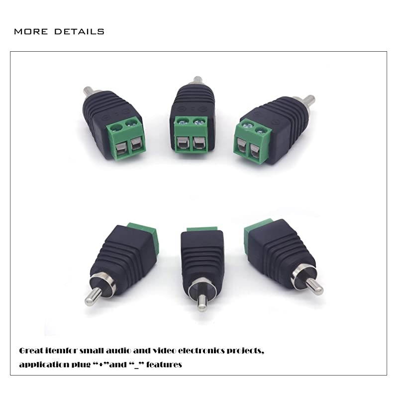 Solderless Adapter Converter Connectors,Male Plug Connectors Cable Audio Adapter to AV Screw Terminal Connector (6pack)