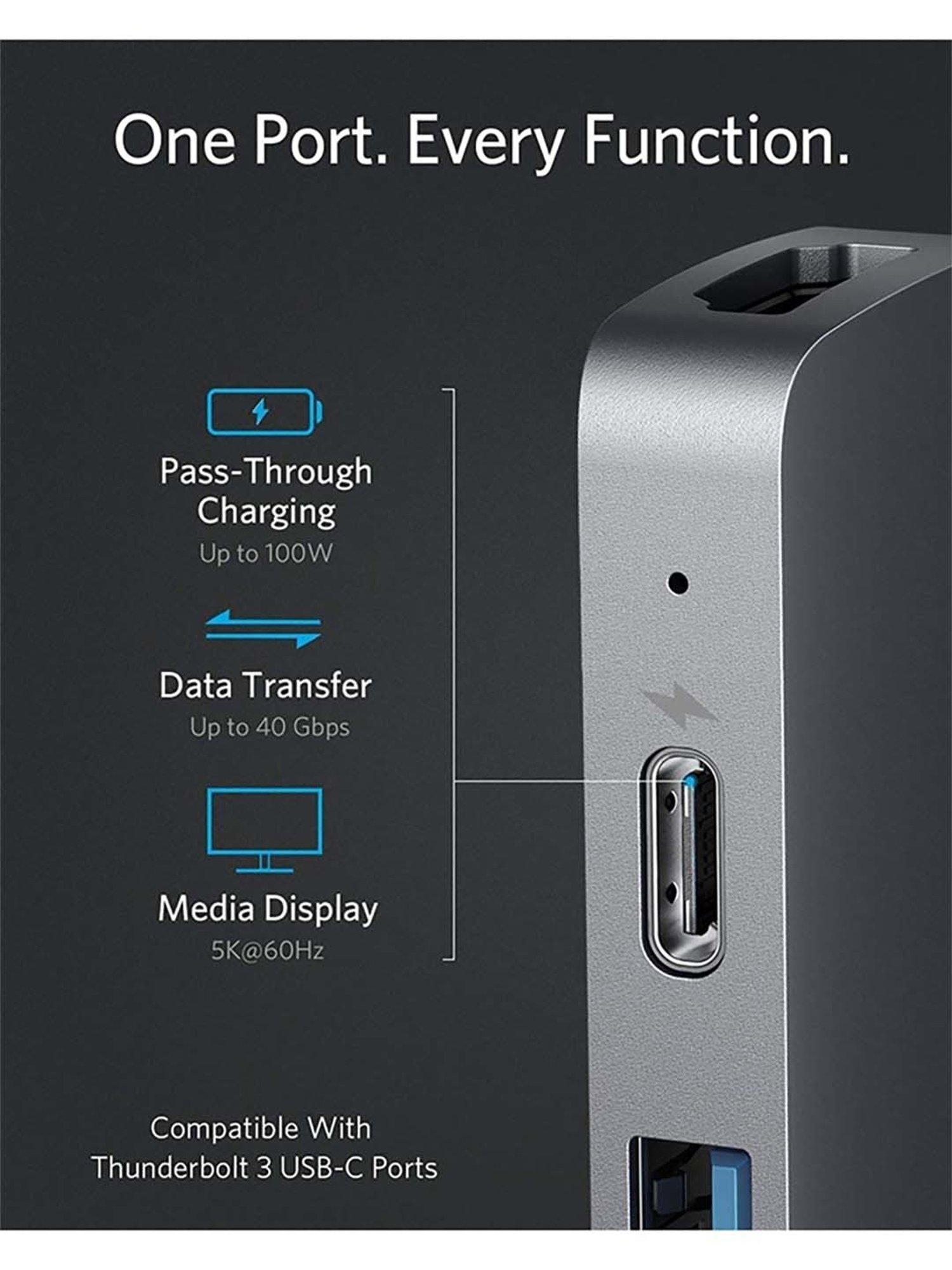 EYNK 7 in 2 USB C Thunderbolt 3.0 Aluminum Docking Hub (Steel Grey)