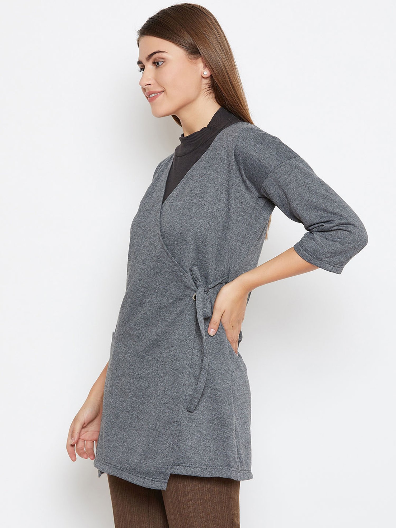 Belle Fille Dark Grey Textured Shrug