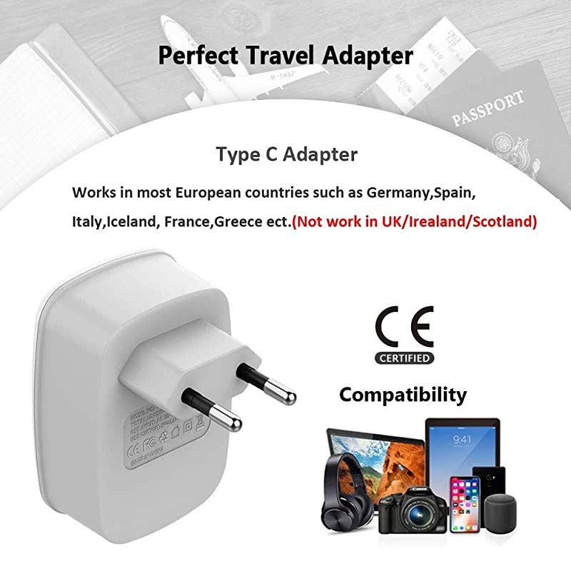 European Plug Adapter 3 Pack,  International Travel Power Adaptor 2 USB, Type C Outlet Adapter Charger USA to Most of Europe EU Spain Iceland Italy Germany France Israel
