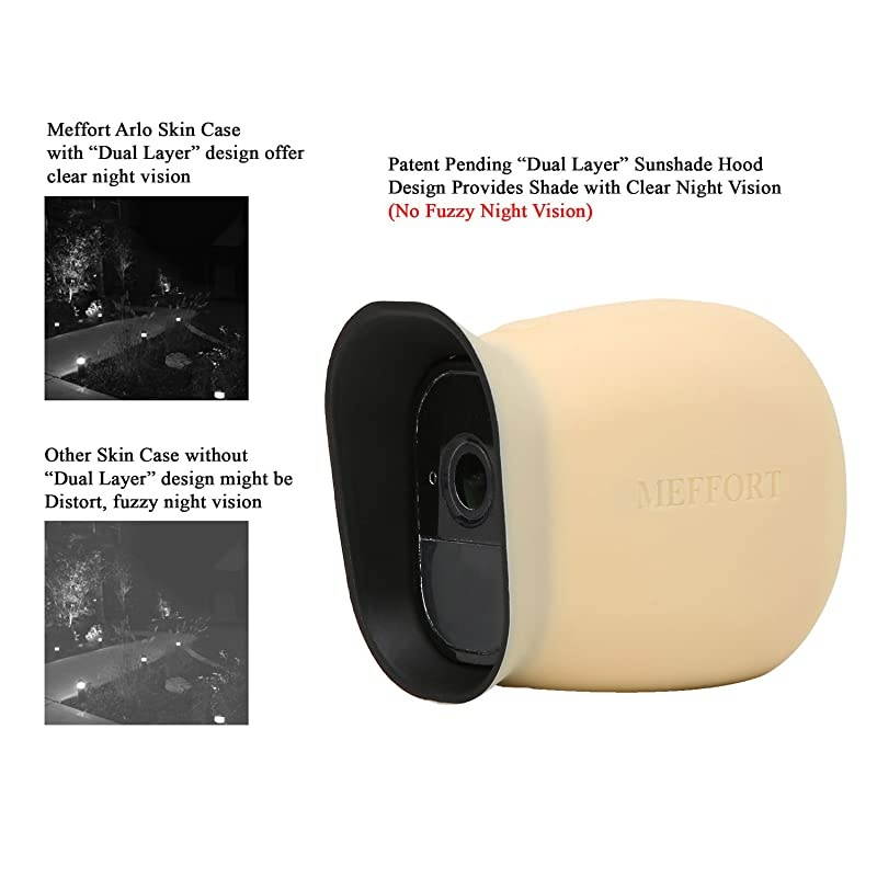 Case Skin with Dual Layer Sunshade Design, Clear (Not Fuzzy) Night Vision - Sun Glare UV Weather Protection Cover Compatible with Arlo Pro & Arlo Pro 2 Smart Security Camera, 3 Pack (Beige)