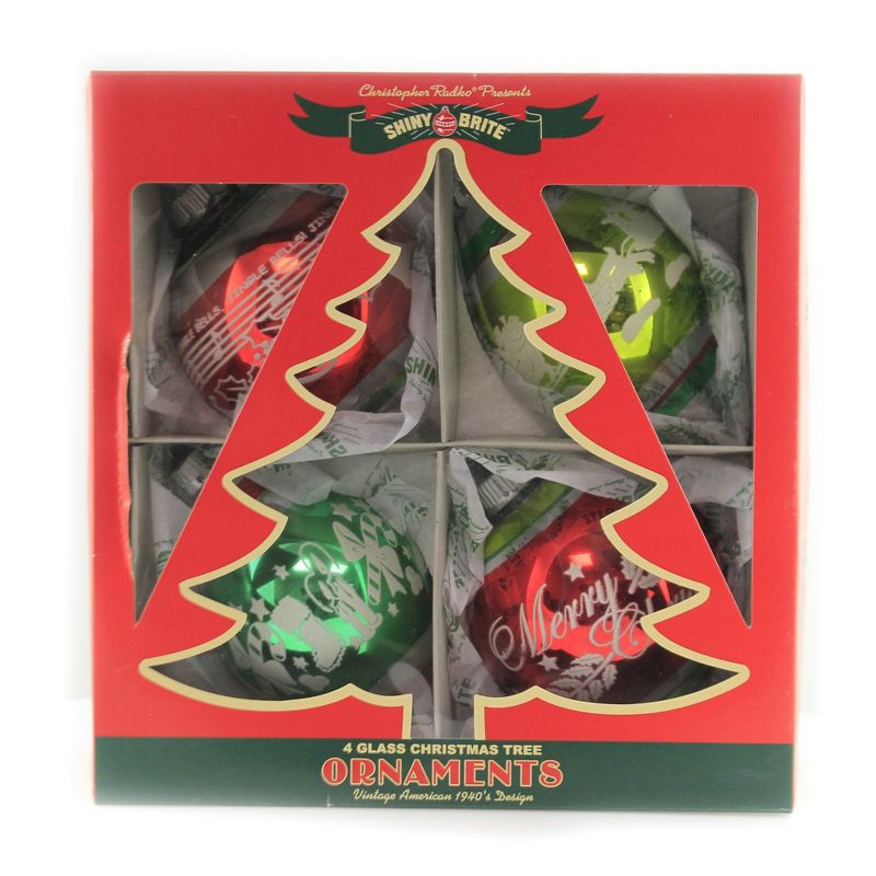 Shiny Brite 5.5" Hs Flocked Tulips & Rounds Merry Christmas Santa Sleigh  -  Tree Ornaments
