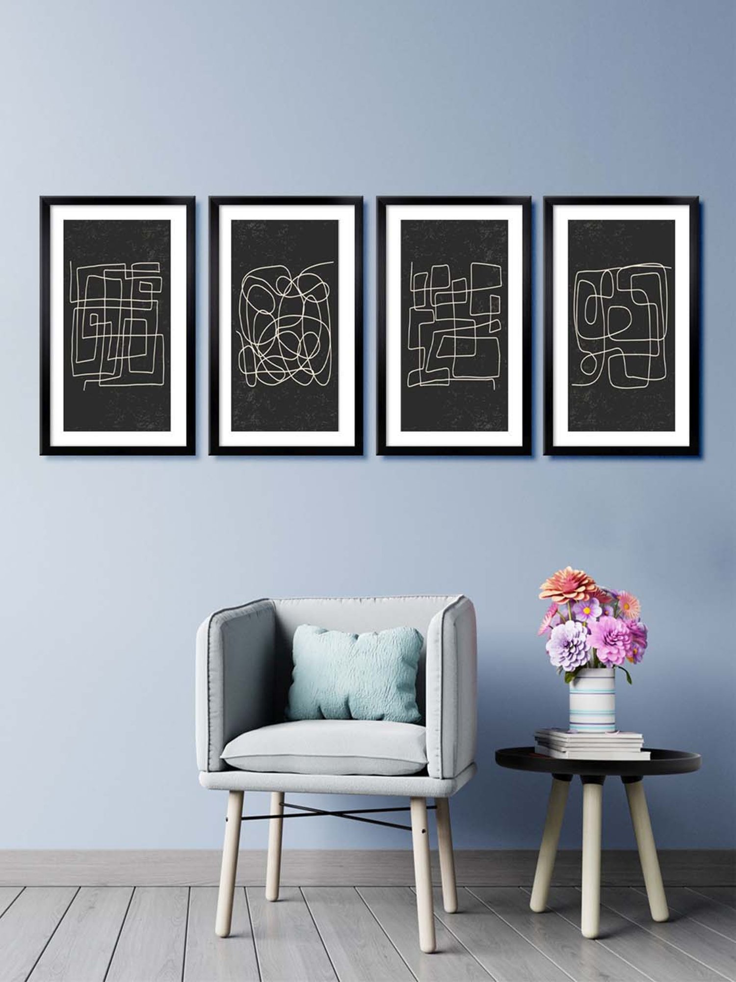 999store Black & Beige Abstract Line Canvas Wall Painting