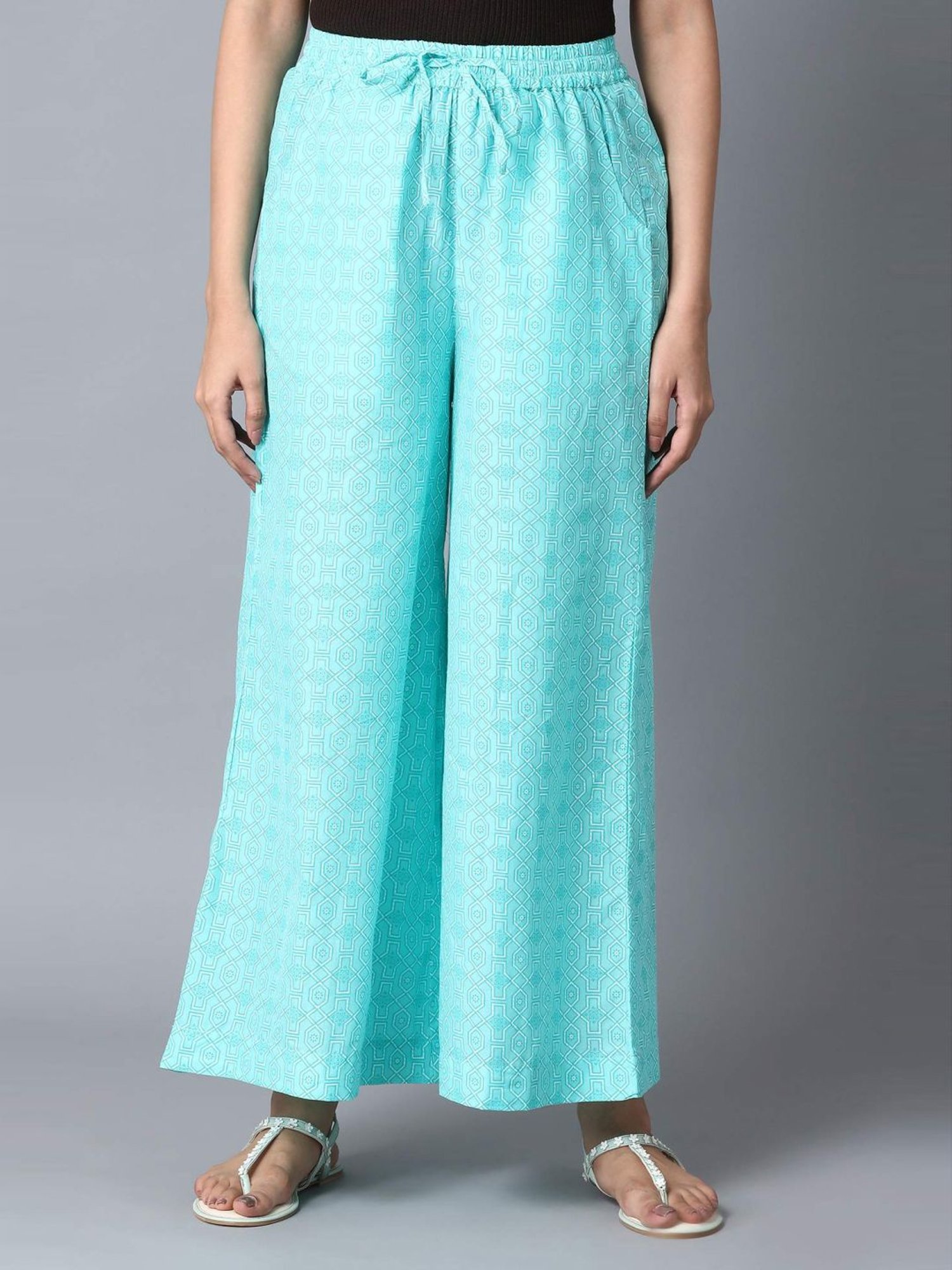 Saffron Threads Black Elasticated Palazzos