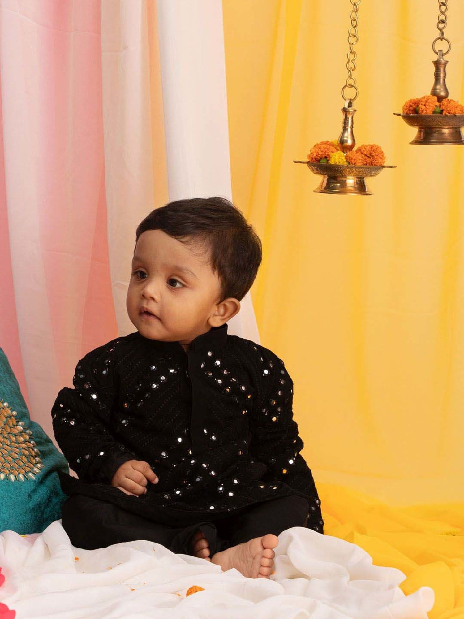 Nino Bambino Kids Navy & White Checks Kurta with Pyjama