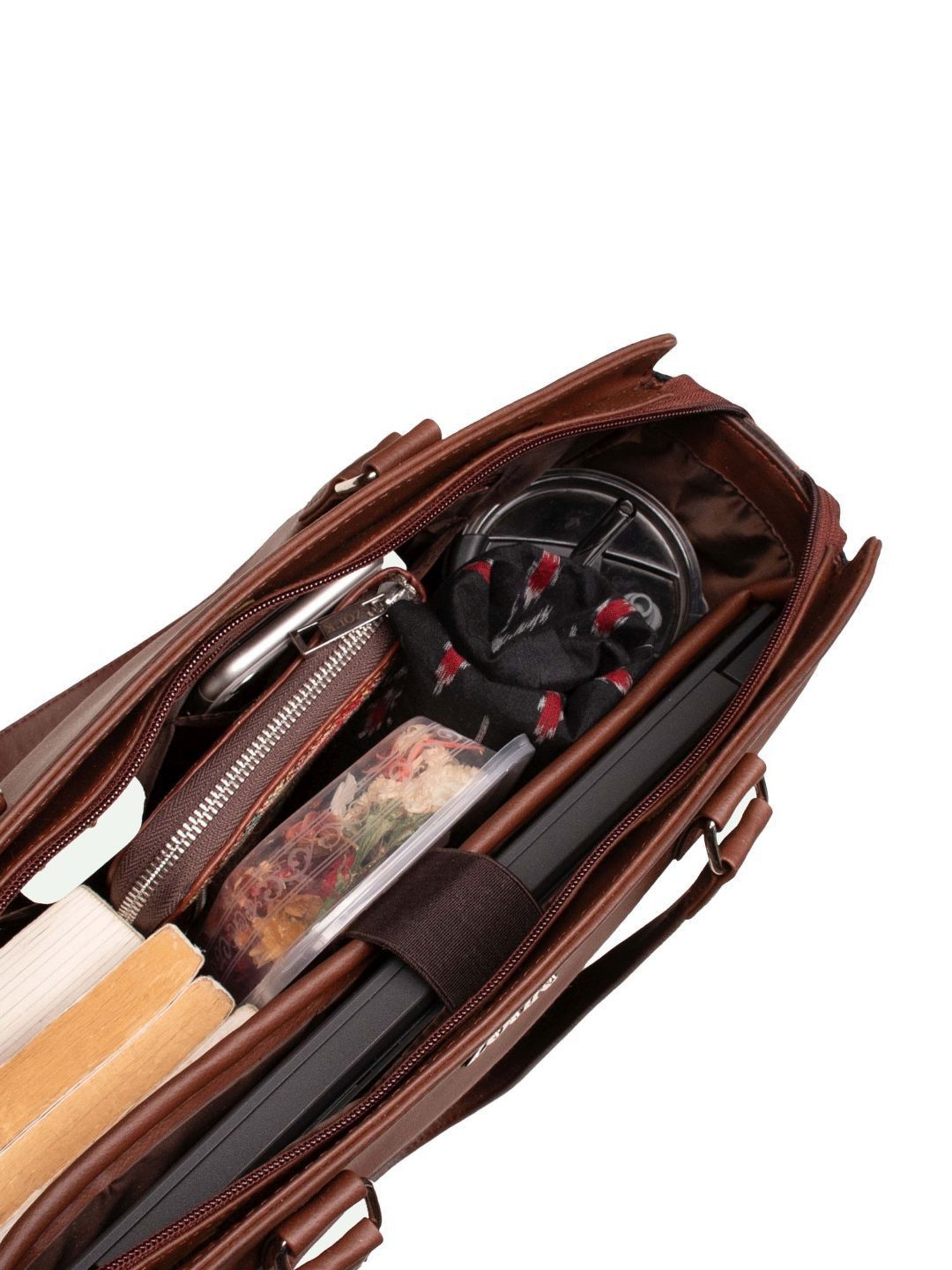 Zouk Nawabi Couture Beige & Red Jute Printed Tote Handbag