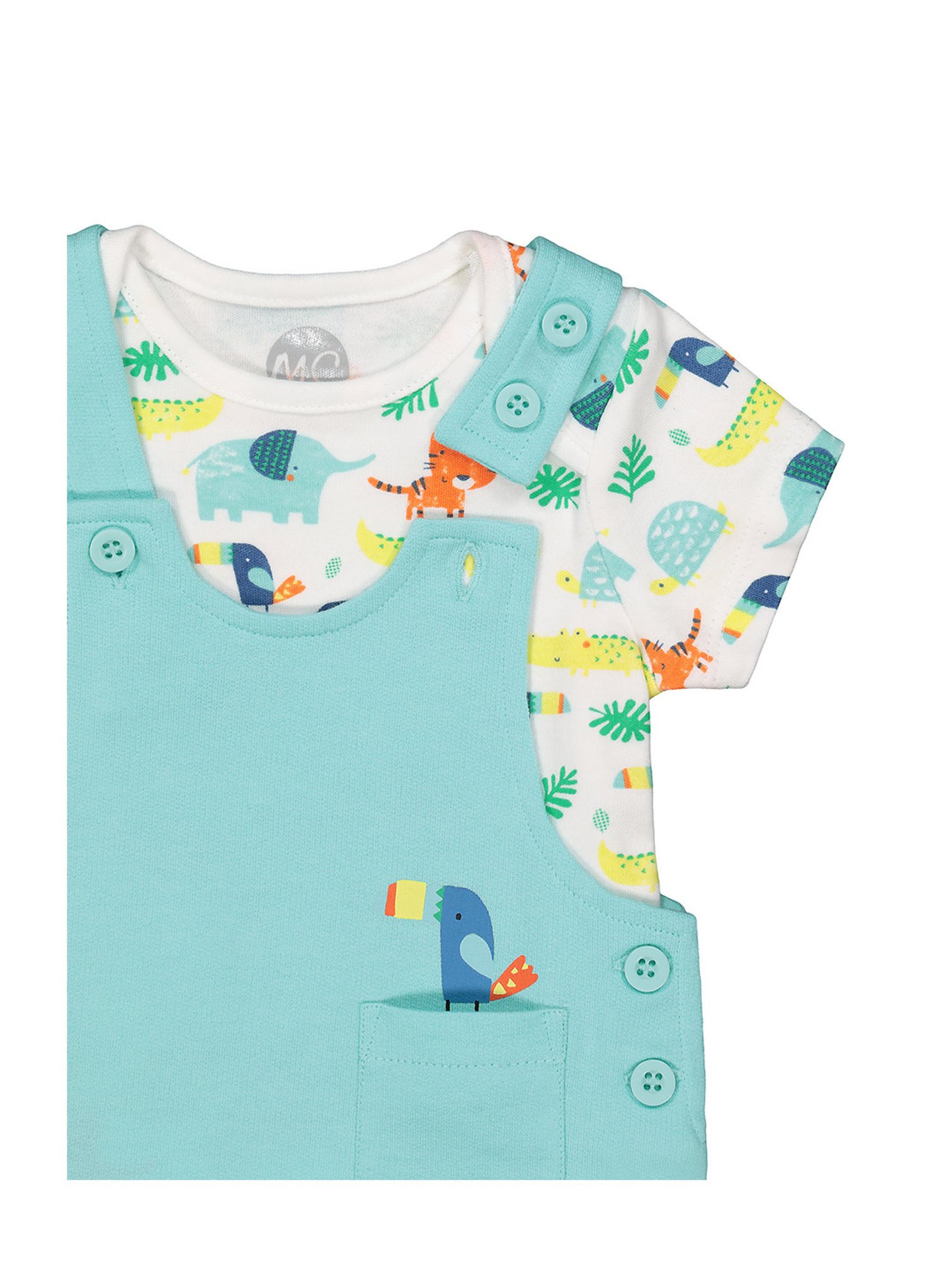 Mothercare Kids Sky Blue & White Printed Dungaree with Bodysuit