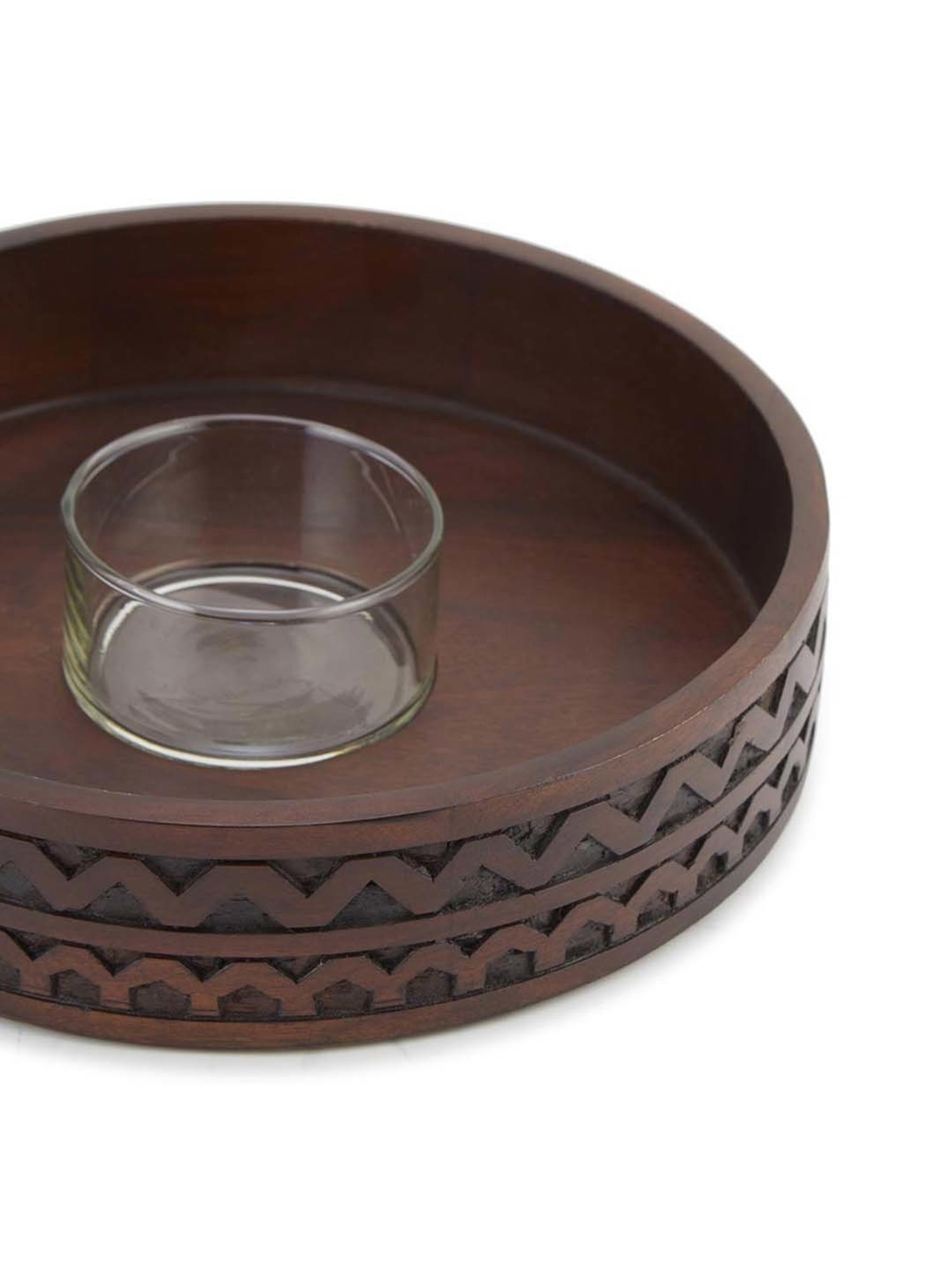 Fabindia Samod Brown Wood 1 Dip Bowl & 1 Platter