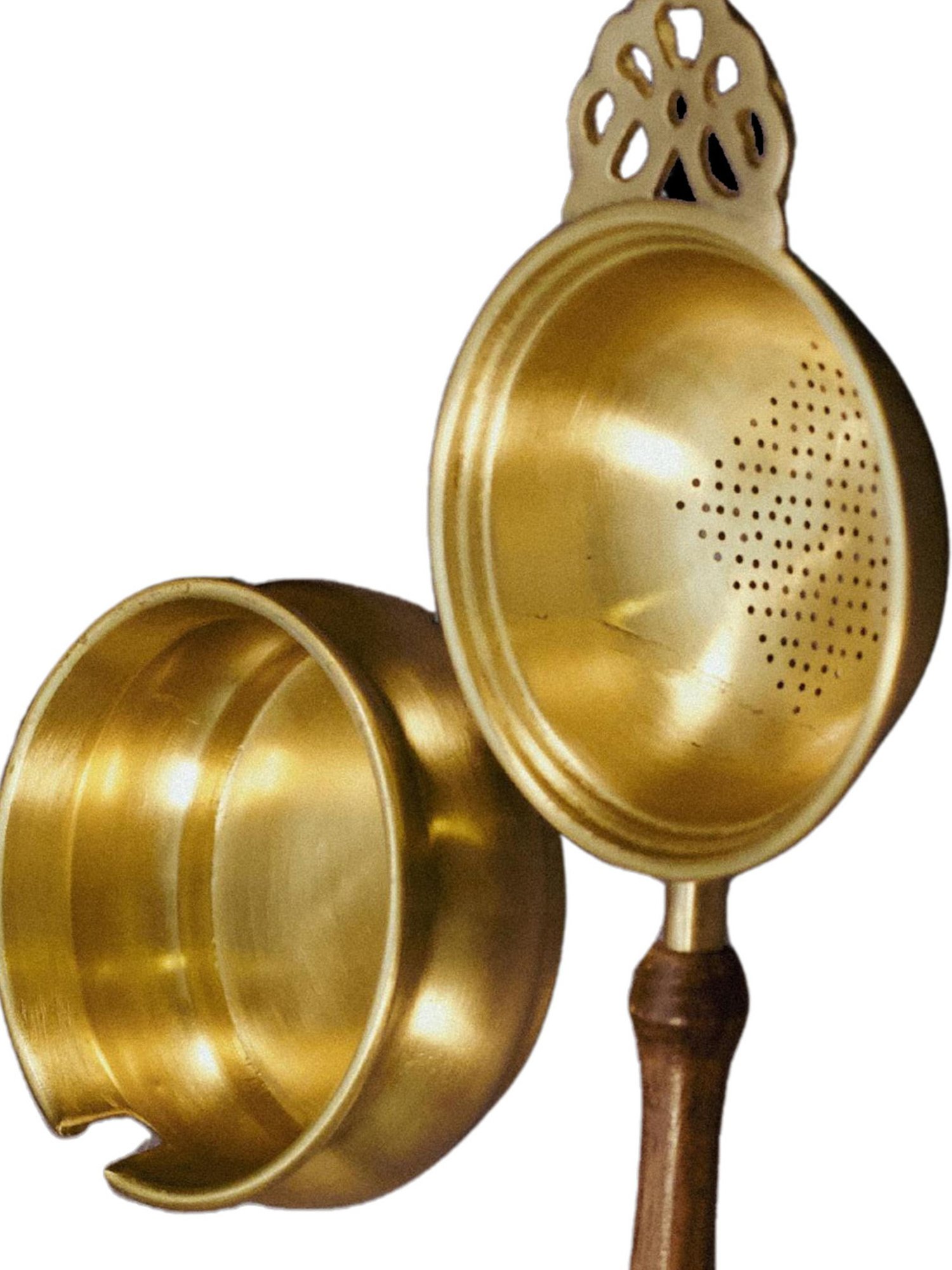 Ambi Exquisite Matte Finish 2 Pc Brass Large Tea Strainer With Resting Pot