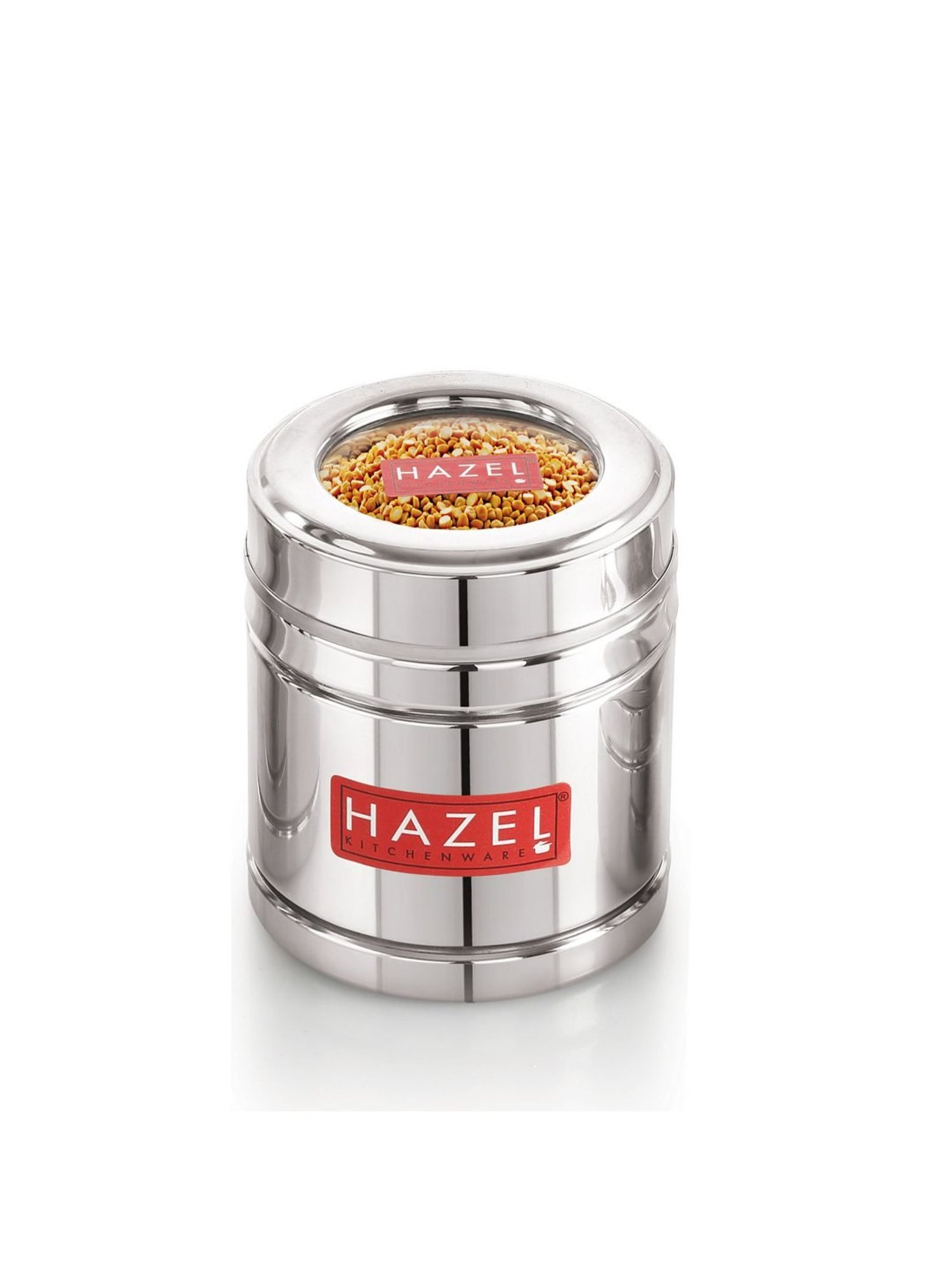 HAZEL Silver Stainless Steel Container with Transparent Lid - Set of 6 (0.5L)