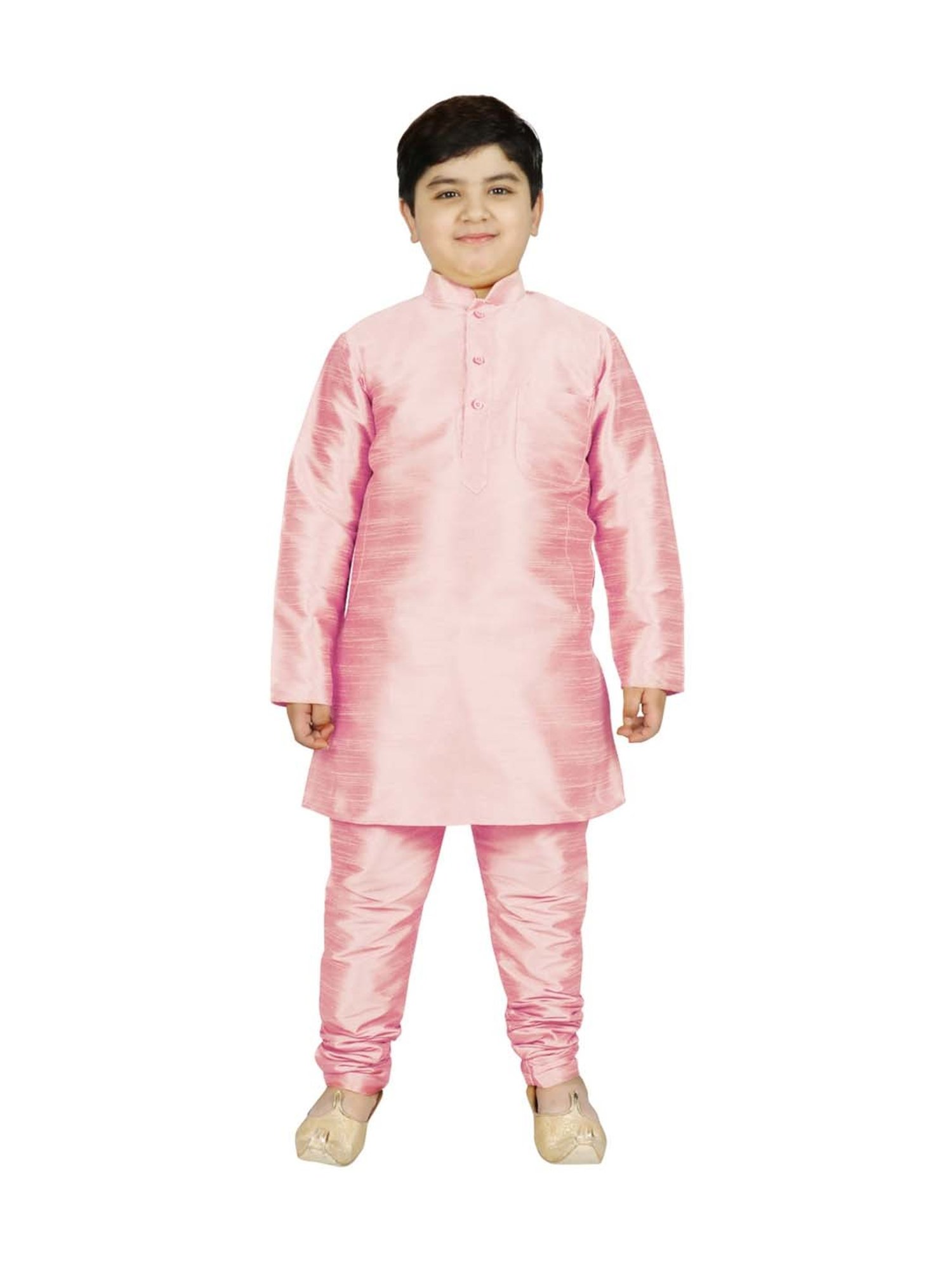 SG Yuvraj Kids Brown & Pink Textured Pattern Full Sleeves Kurta Set