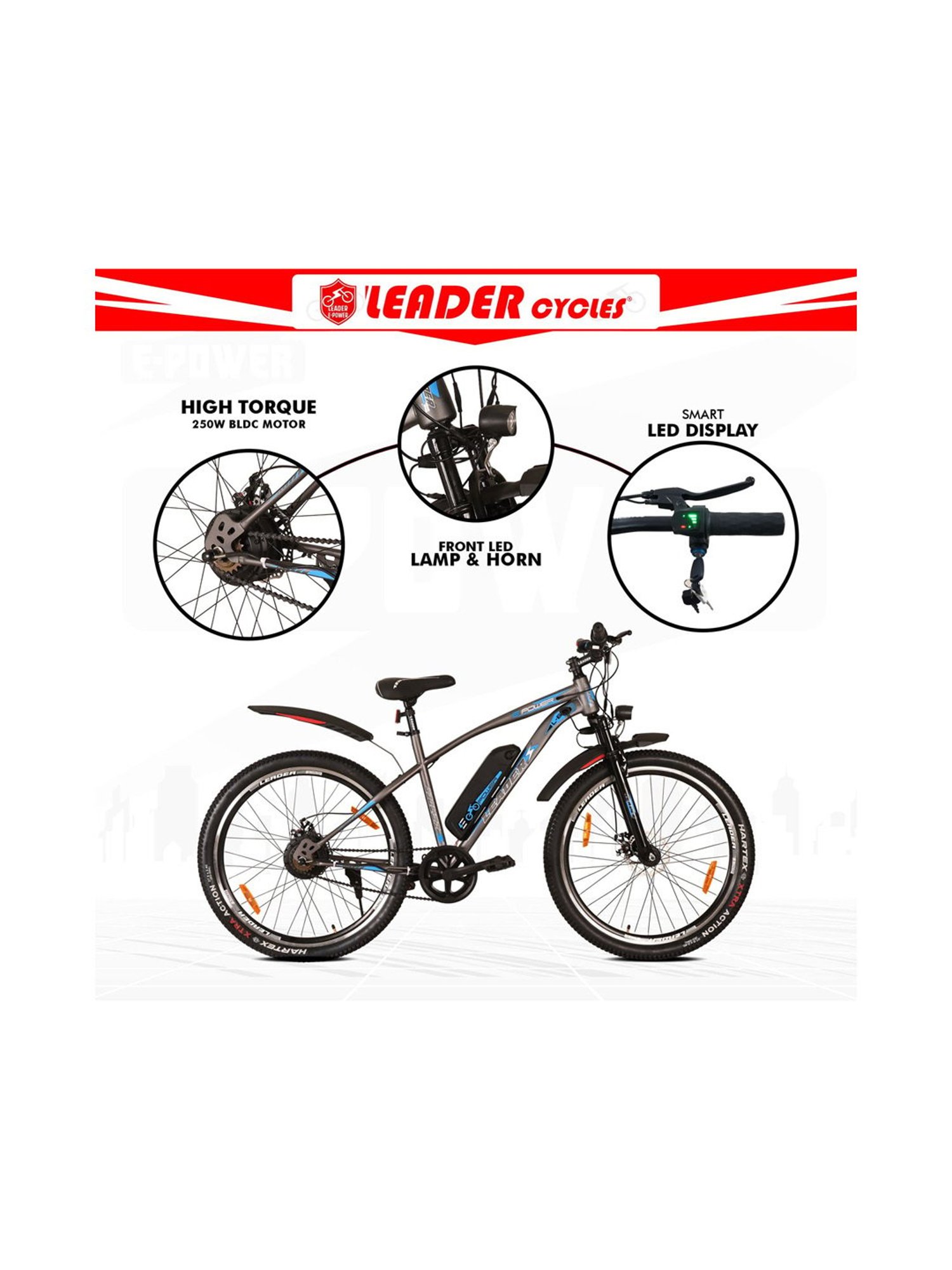 Leader E-Power Bicycles (Grey) Size - 27.5T