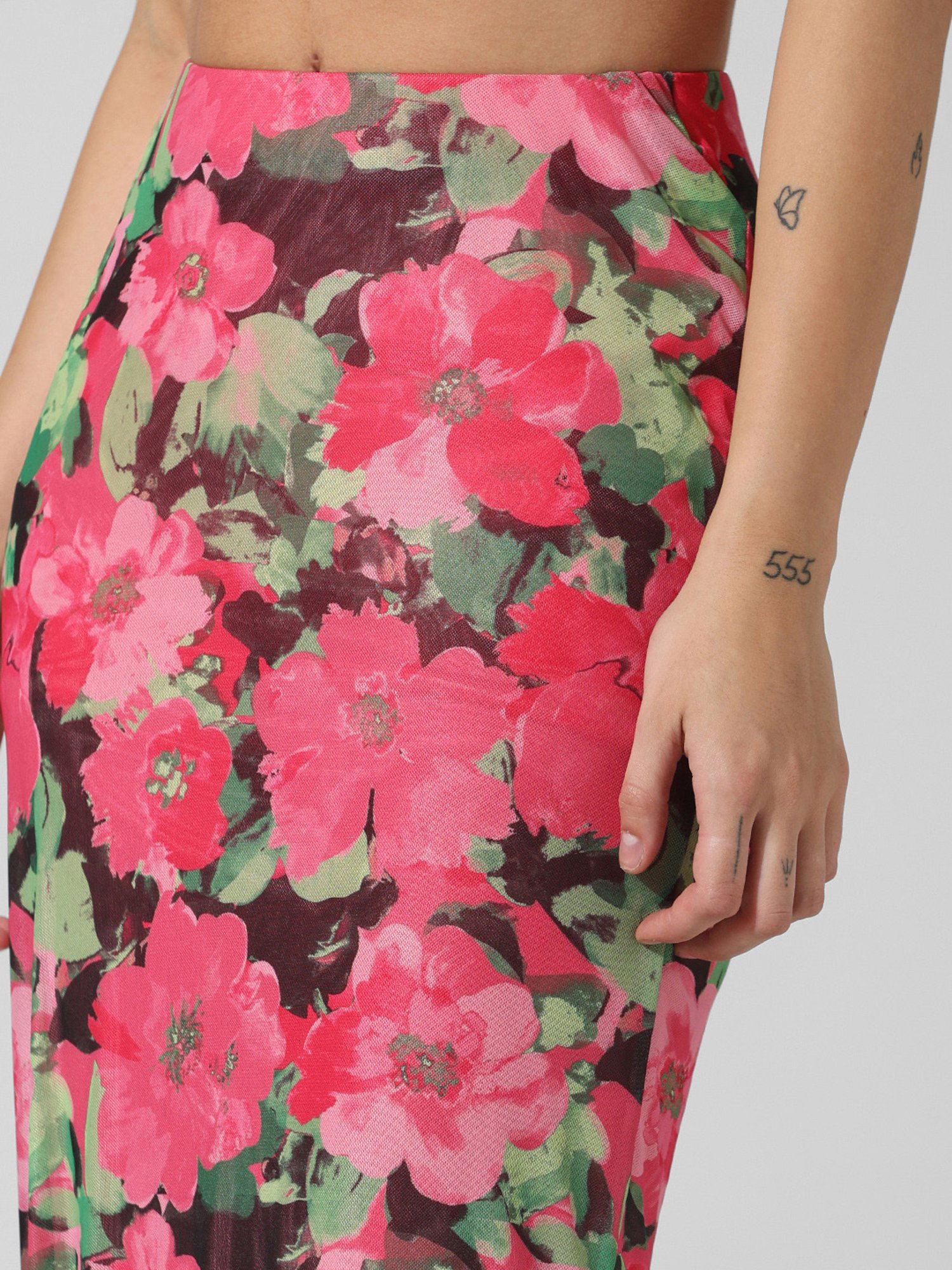 Only Pink Floral Print Midi Skirt