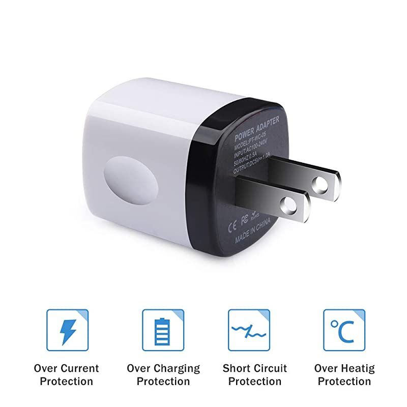 USB Wall Charger  5PC Single Port USB Cube Plug 1A5V Fast Travel Charging Block Wall Adapter Compatible Phone XS MAXX876S Plus Samsung S10S9+S8S7S6 EdgeNote 8 LG G7G6G5V30 Moto
