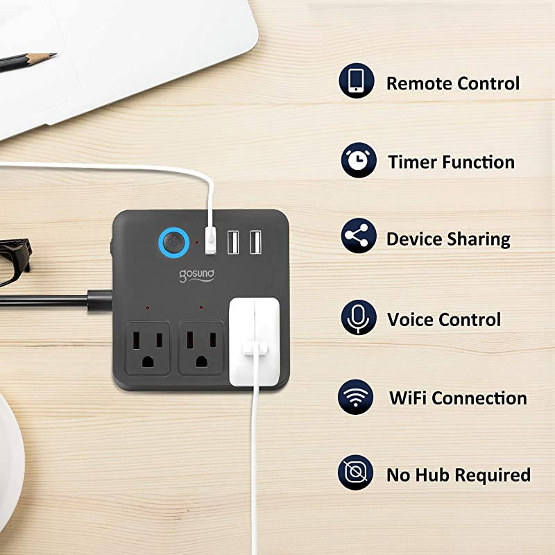 Smart Power Strip Work with Alexa Google HomeWiFi Outlets Surge Protector with 3 USB 3 Charging Port for Cruise Ship Travel Multi Plug Extender10A