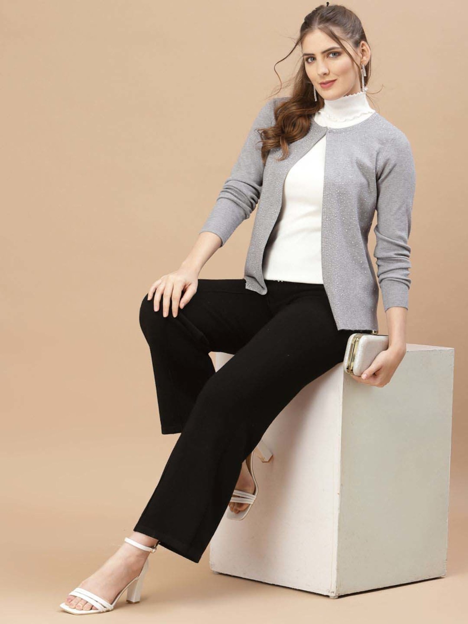 Mafadeny Grey Embellished Shrug