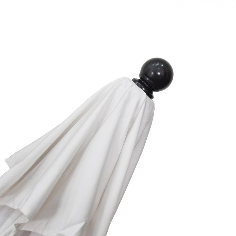 California Umbrella Oceanside Side 9 Ft Octagonal Fiberglass Patio Umbrella W/ Push Lift - Black Frame / Olefin Beige White Cabana Stripe Canopy