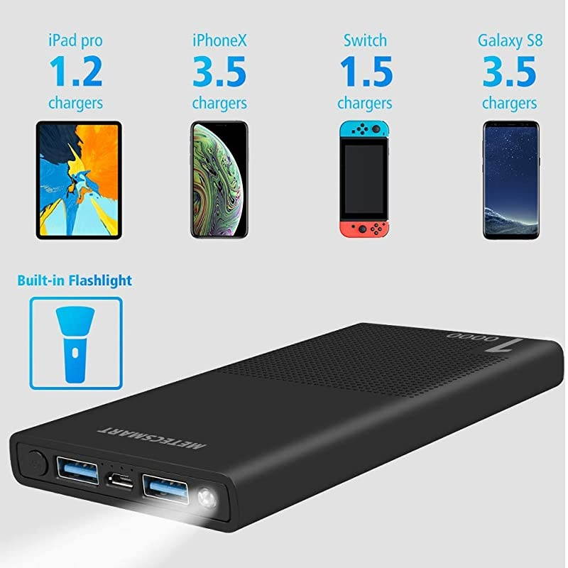Power Bank, Cell Phone Portable Charger, 5v 10000mAh 10000 USB External Backup Lightweight Travel Blackweb Thin Slim Wallet Mobile Rechargeable Battery Pack for iPhone 11 Samsung Android