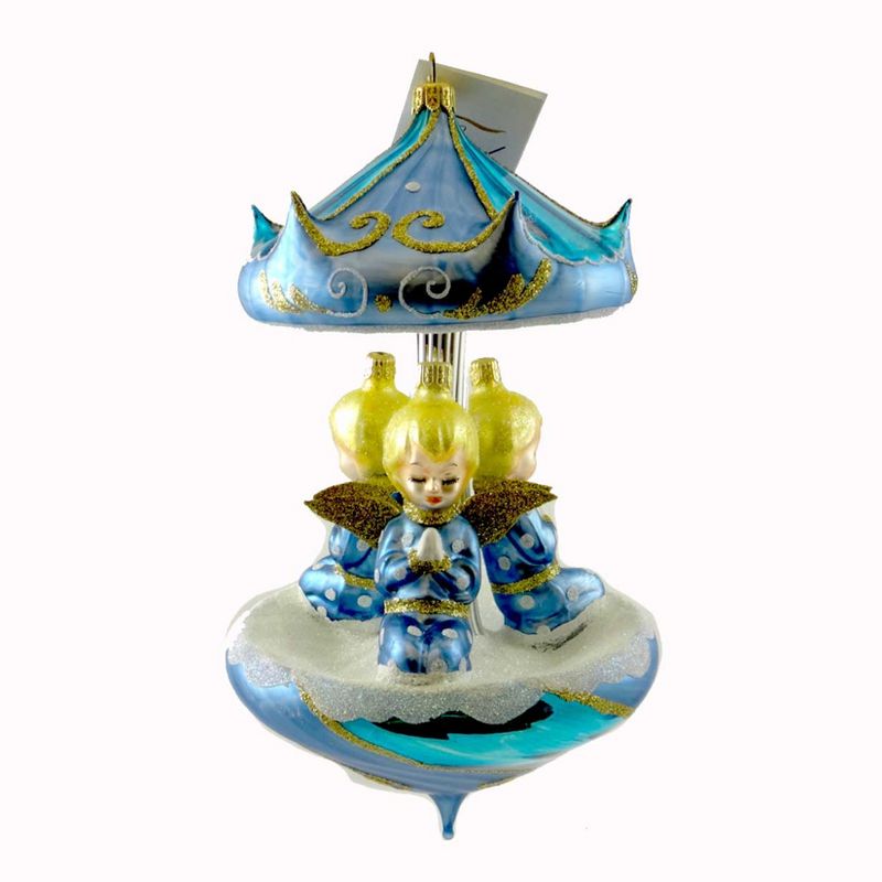 Laved Italian Ornaments Angel Carousel Blue/Gold Christmas Religious  -  Tree Ornaments