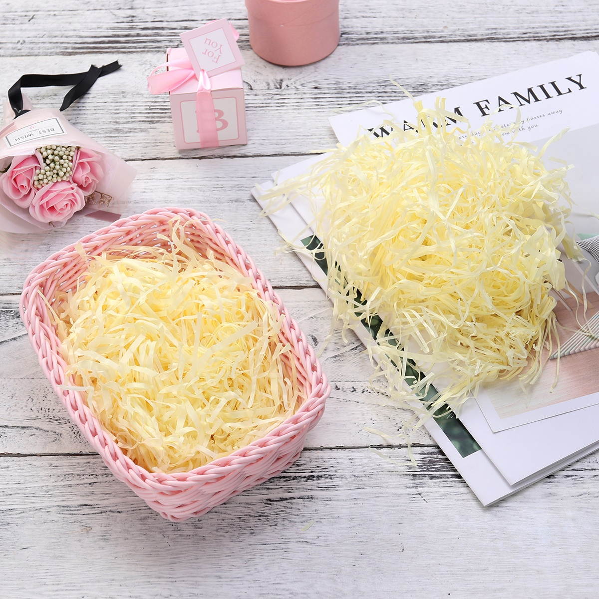 Colored Cut Paper Shred Filler for Gift Wrapping and Box Filling Candy Chocolate Void Filler with Natural Lafite Grass Silk Paper 20G/Bag (White)