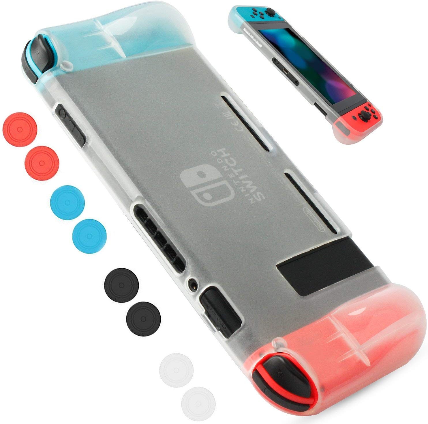 Protective Case Cover for Nintendo Switch Comfortable Soft TPU Grip Case and Ergonomic Anti-Scratch Shock-Absorption Cover for Nintendo Switch 2017 with 8 Thumb Grips Caps