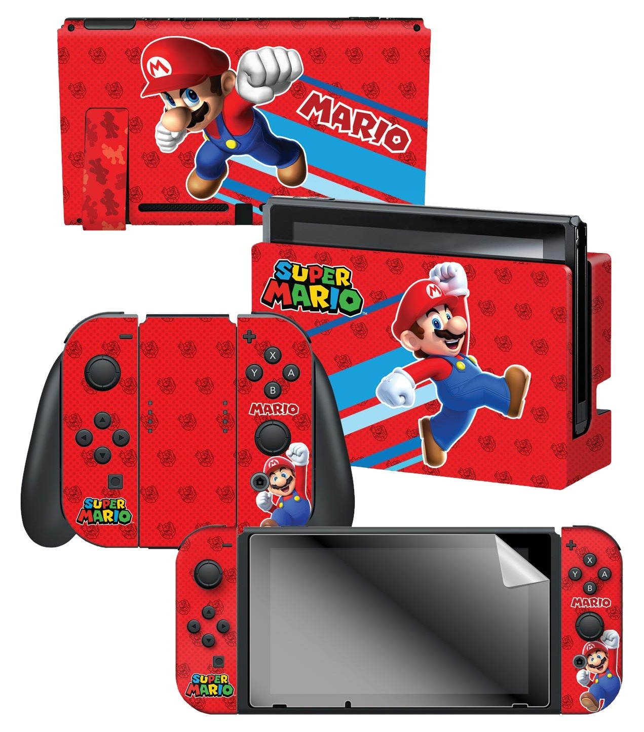 Controller Gear Nintendo Switch Skin & Screen Protector Set, Officially Licensed By Nintendo - Super Mario Evergreen "Super Mario" - Nintendo Switch