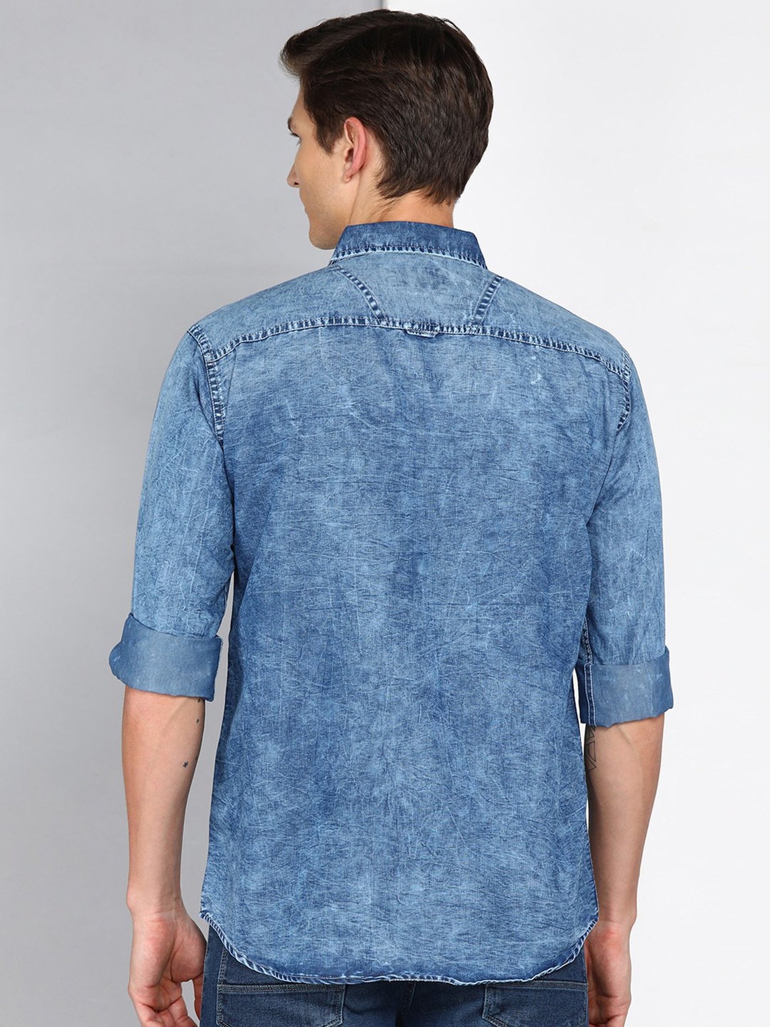 Kuons Avenue Blue Slim Fit Denim Shirt